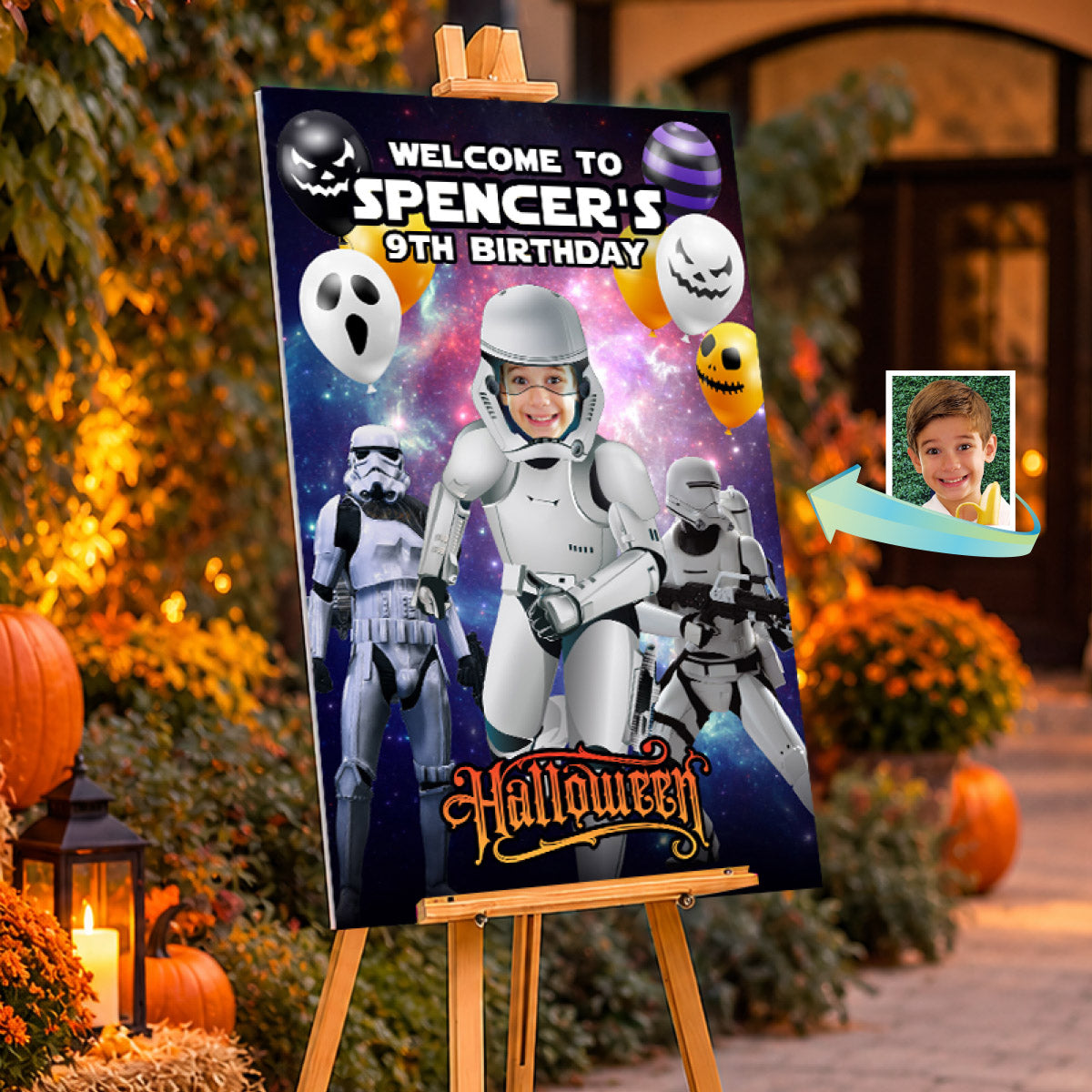 Stormtrooper Birthday Halloween Party Welcome Sign with Child as the Droid. 2508WS5