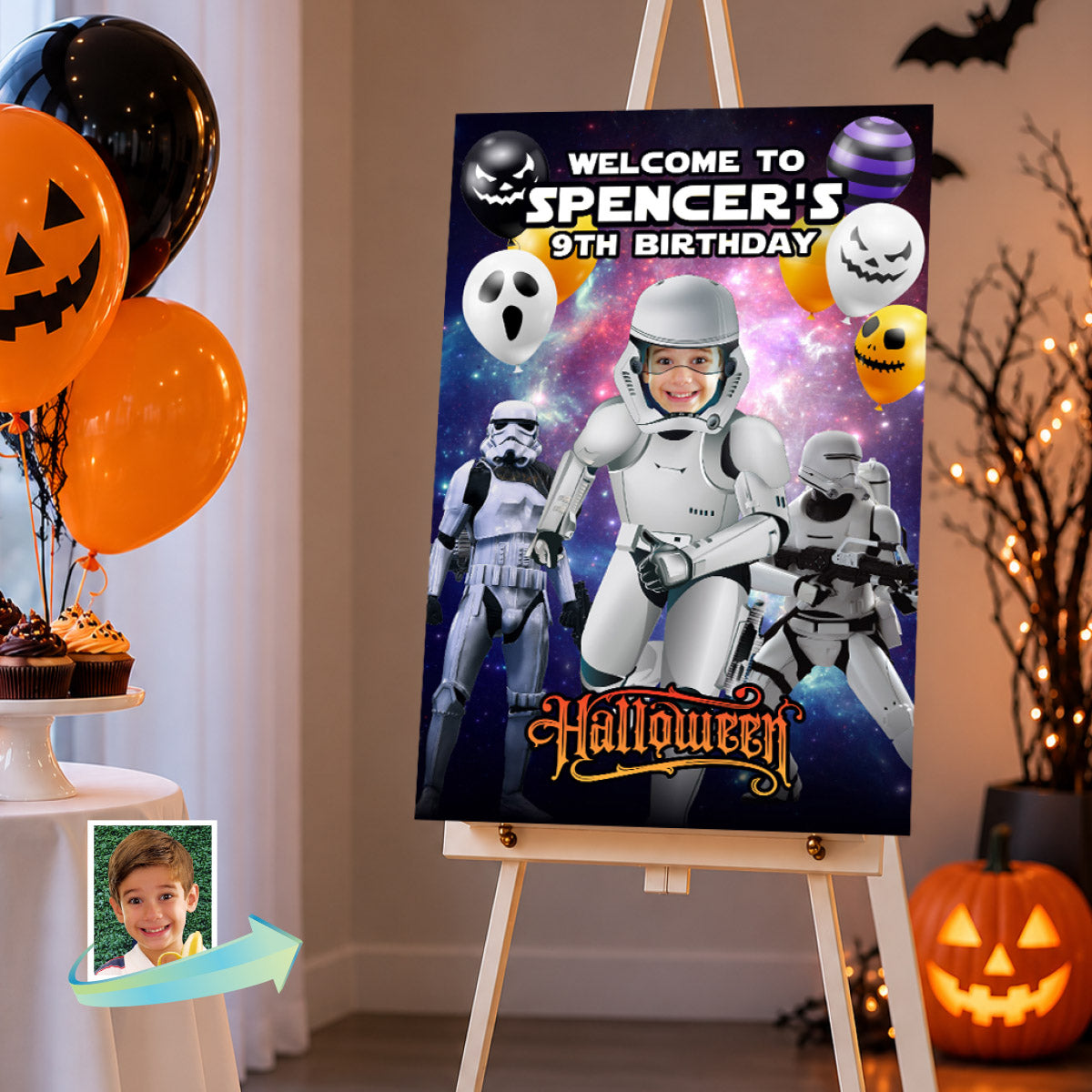 Stormtrooper Birthday Halloween Party Welcome Sign with Child as the Droid. 2508WS5