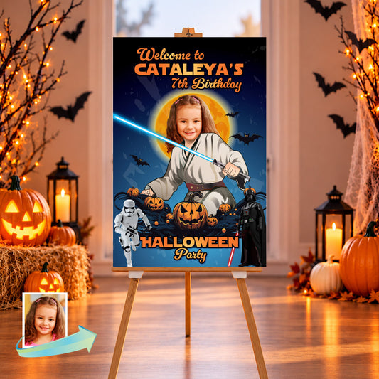 Jedi Birthday Welcome Sign with Girl or Boy as the Master Jedi Halloween Themed. 2508WS6