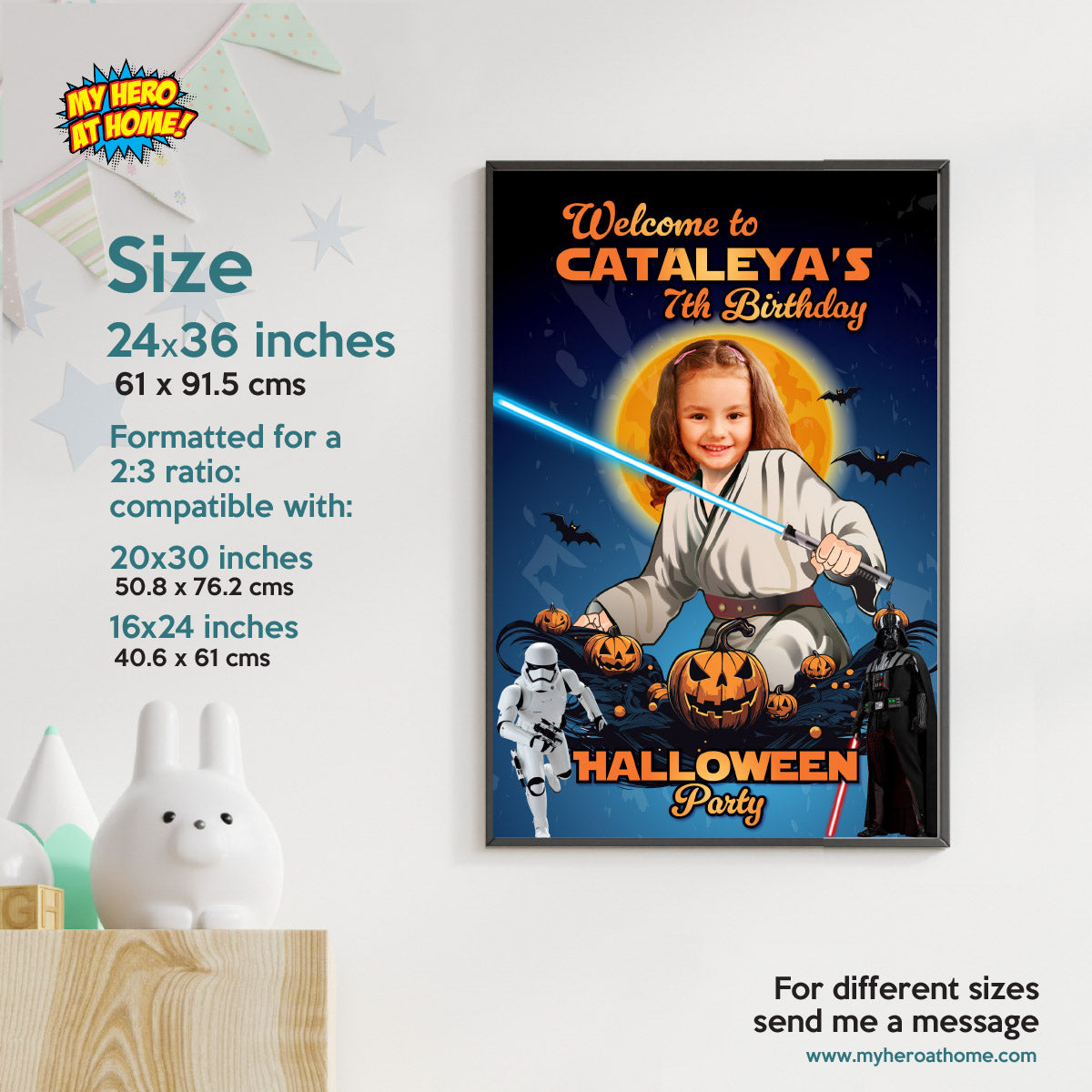Jedi Birthday Welcome Sign with Girl or Boy as the Master Jedi Halloween Themed. 2508WS6