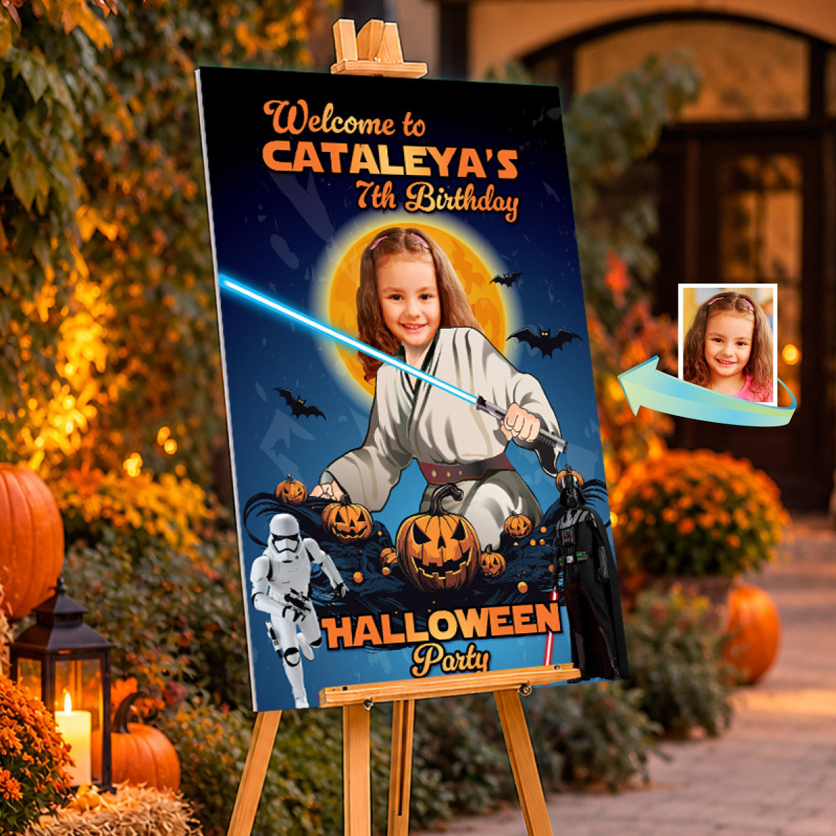 Jedi Birthday Welcome Sign with Girl or Boy as the Master Jedi Halloween Themed. 2508WS6