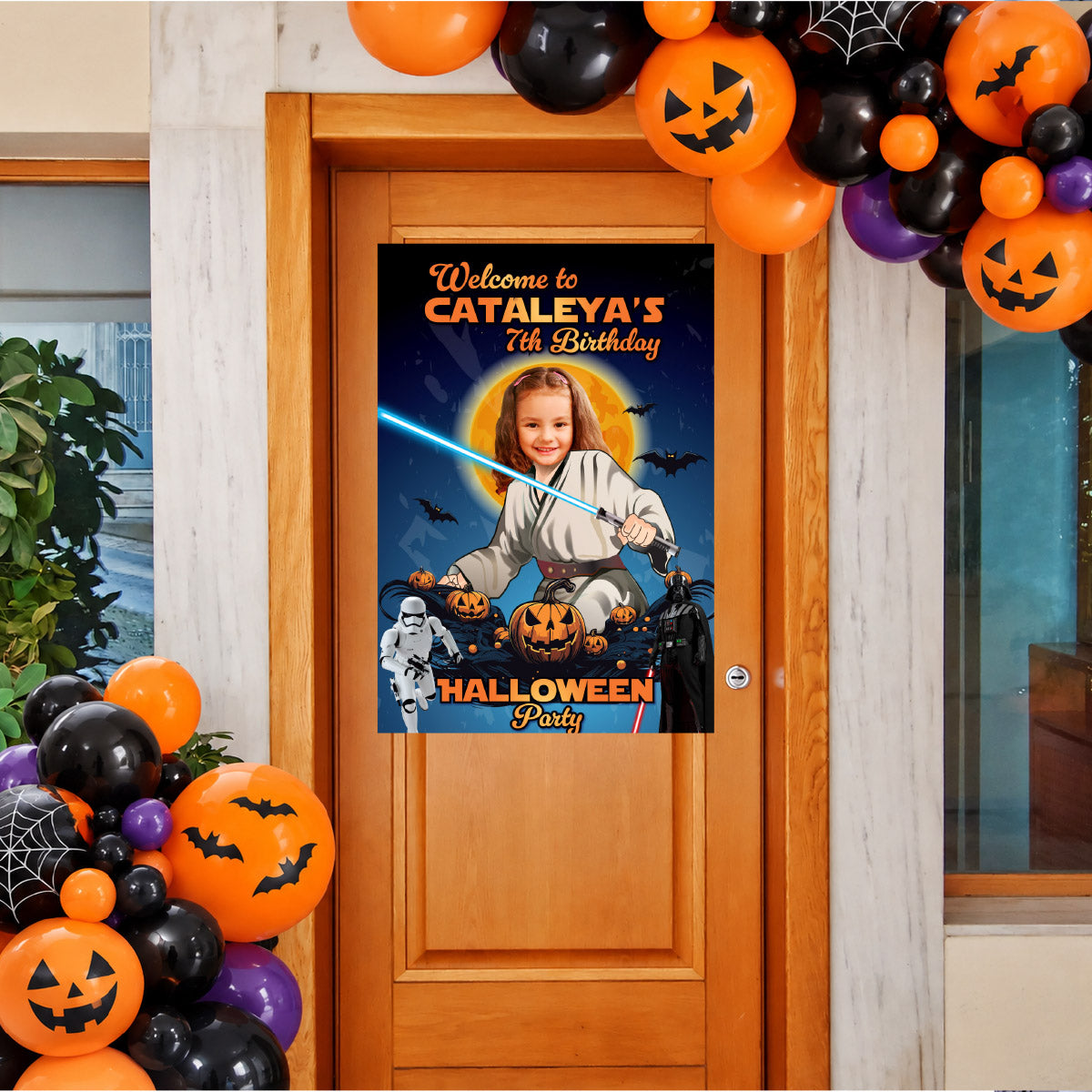 Jedi Birthday Welcome Sign with Girl or Boy as the Master Jedi Halloween Themed. 2508WS6