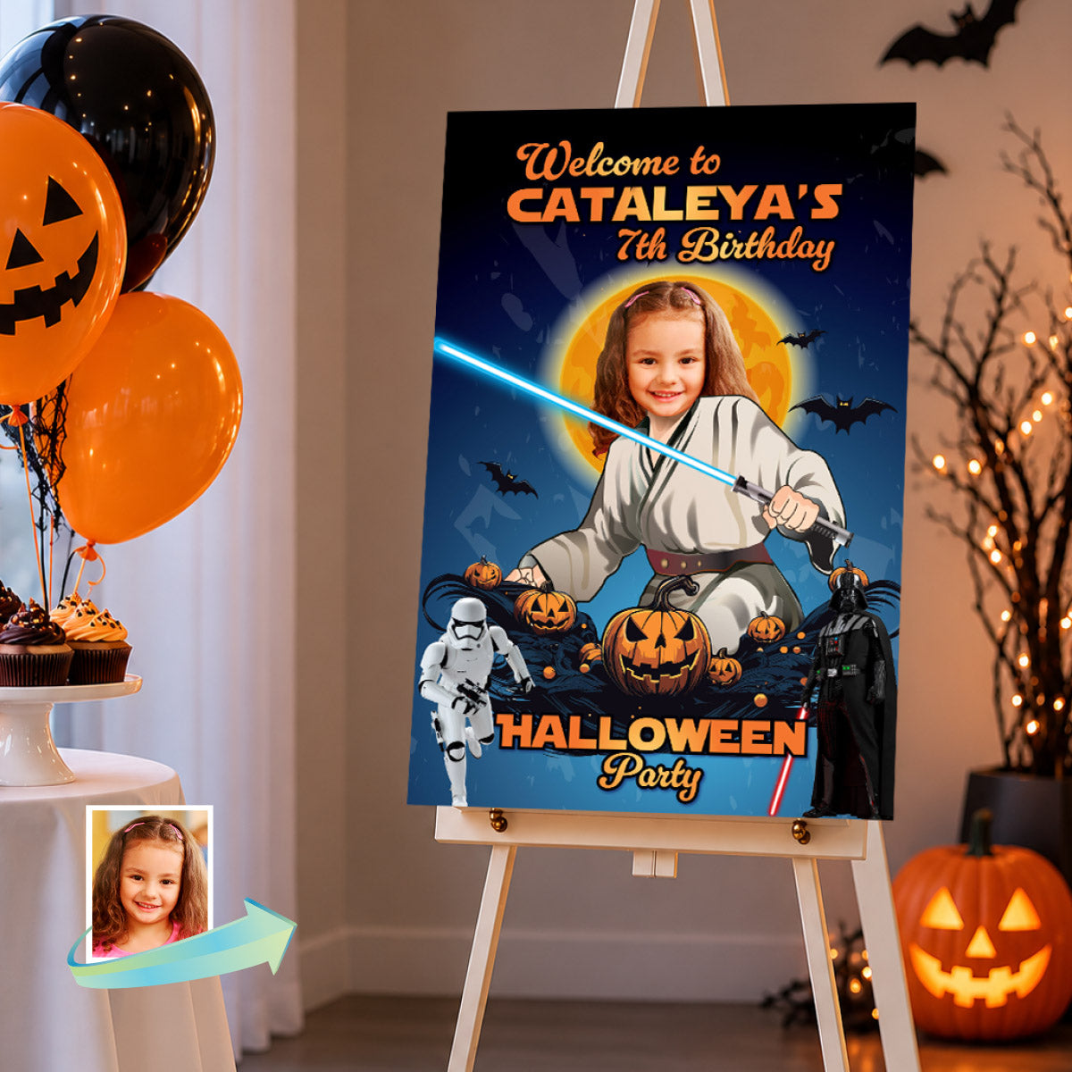 Jedi Birthday Welcome Sign with Girl or Boy as the Master Jedi Halloween Themed. 2508WS6