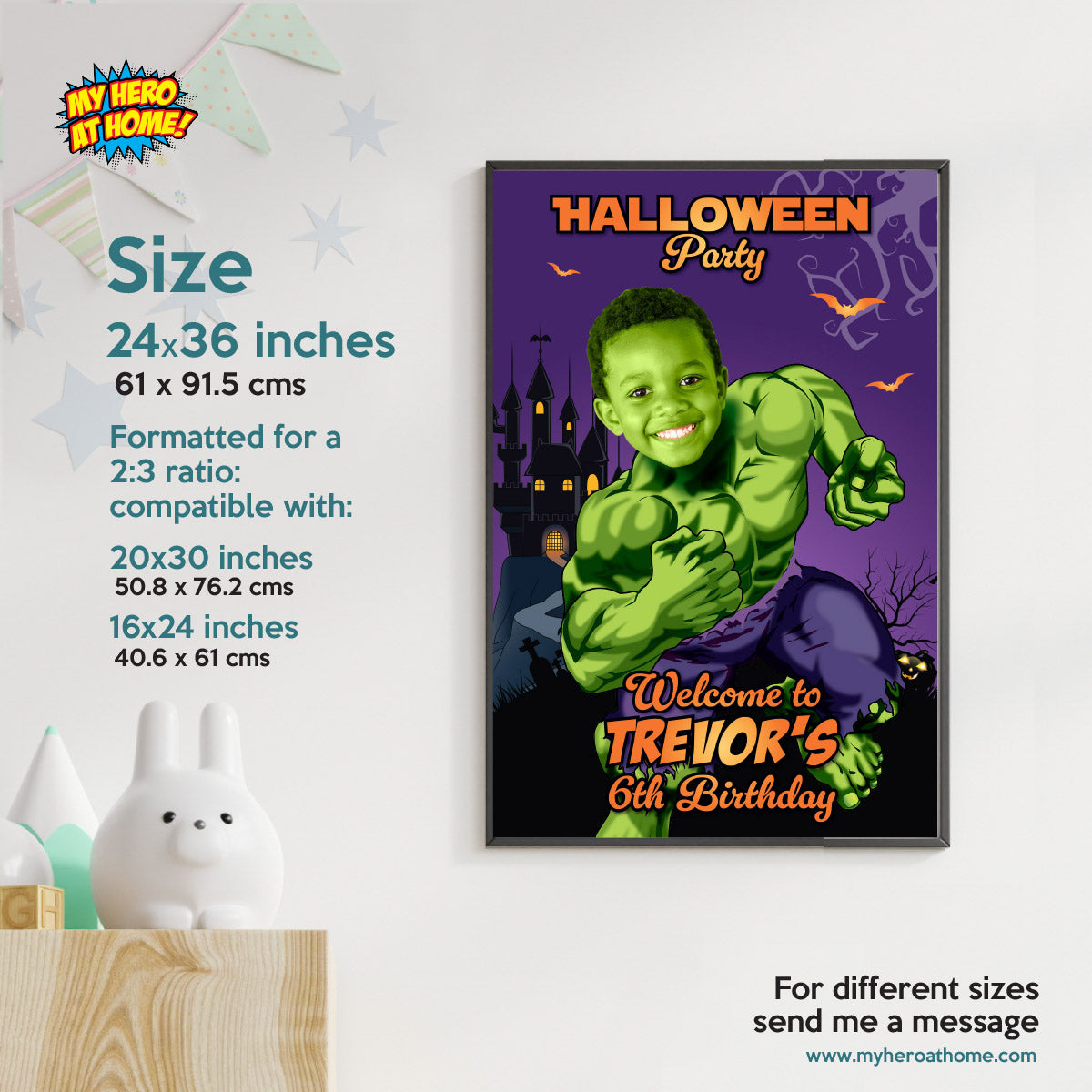 Personalized Hulk Halloween Welcome Sign with Kid as Hulk, Spooky Hulk Decor. 2509WS1
