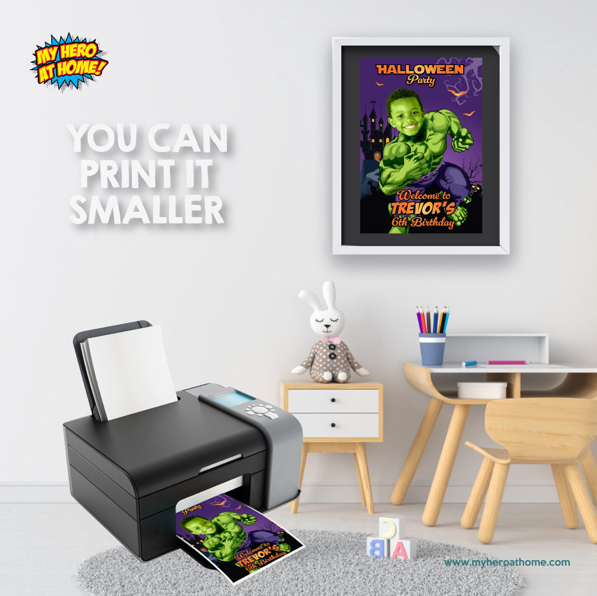 Personalized Hulk Halloween Welcome Sign with Kid as Hulk, Spooky Hulk Decor. 2509WS1