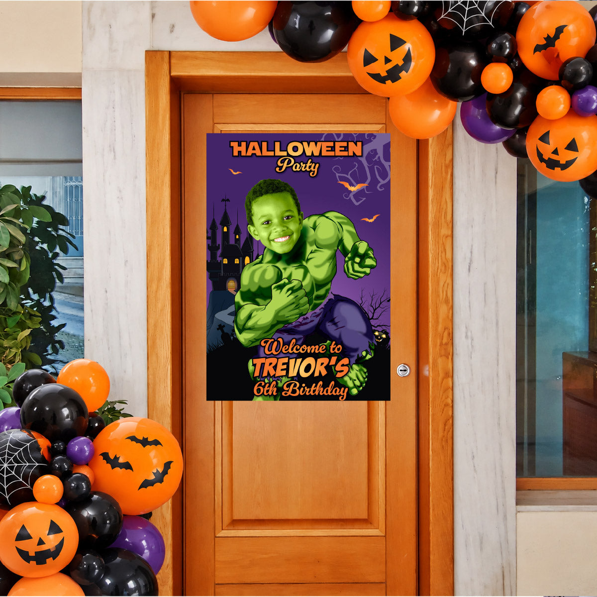 Personalized Hulk Halloween Welcome Sign with Kid as Hulk, Spooky Hulk Decor. 2509WS1