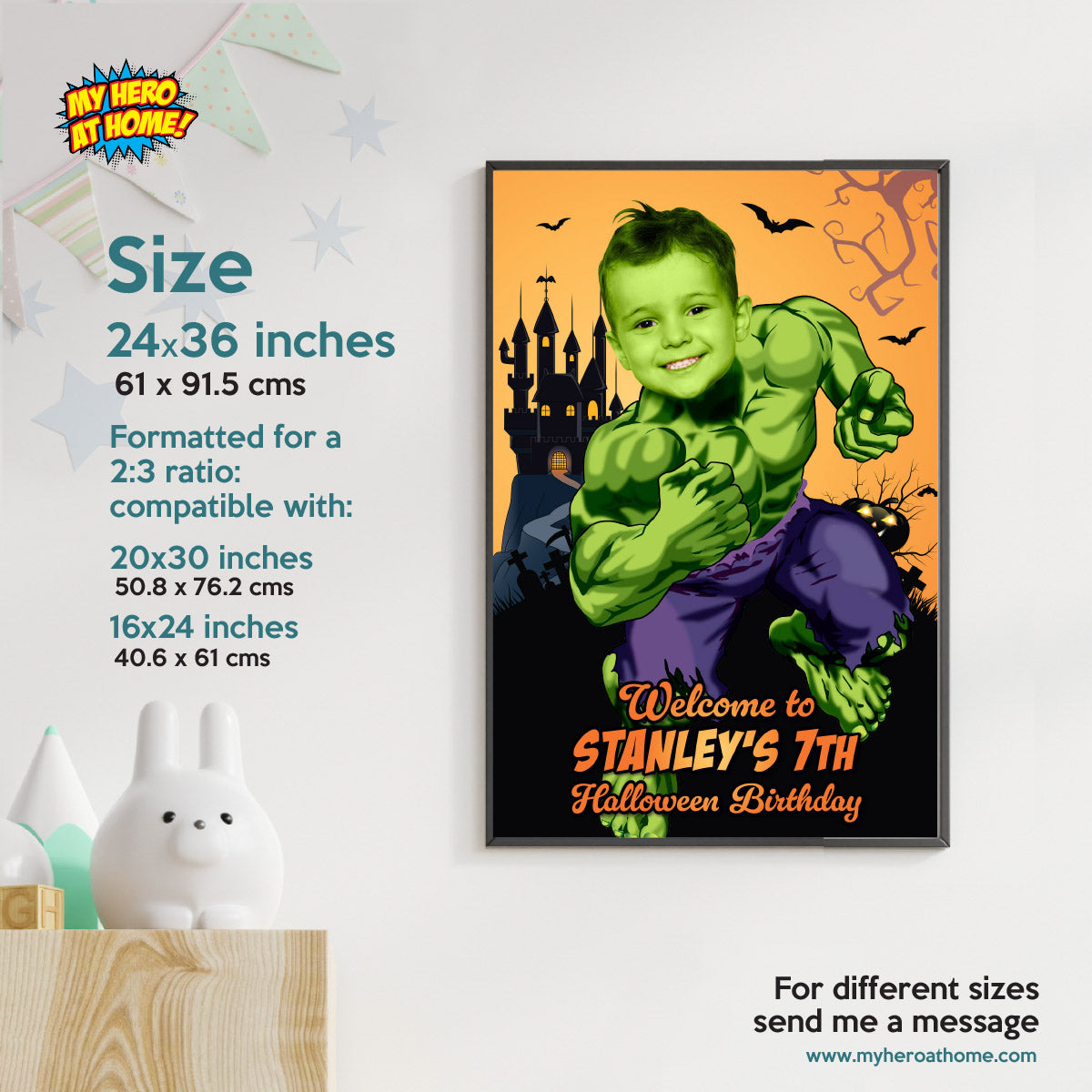 Hulk Halloween Birthday Welcome Sign Personalized Featuring Kid as Hulk. 2509WS2
