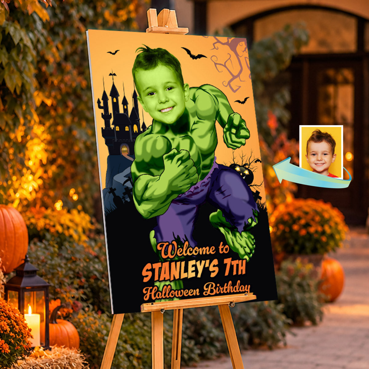 Hulk Halloween Birthday Welcome Sign Personalized Featuring Kid as Hulk. 2509WS2