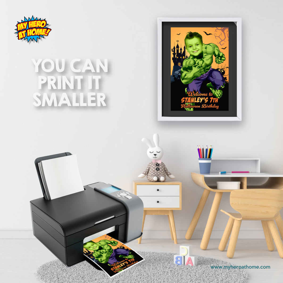Hulk Halloween Birthday Welcome Sign Personalized Featuring Kid as Hulk. 2509WS2