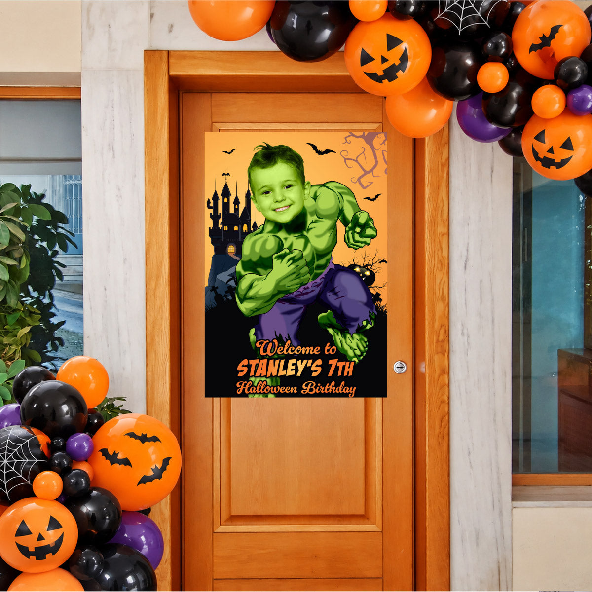 Hulk Halloween Birthday Welcome Sign Personalized Featuring Kid as Hulk. 2509WS2