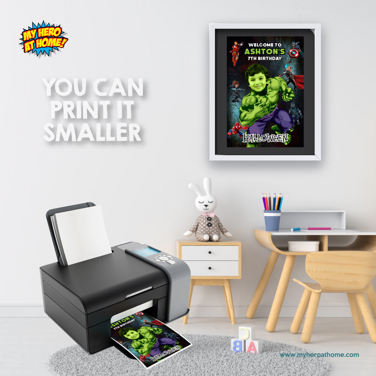 Personalized Hulk Avengers Halloween Welcome Sign with Birthday Child as Hulk. 2509WS3