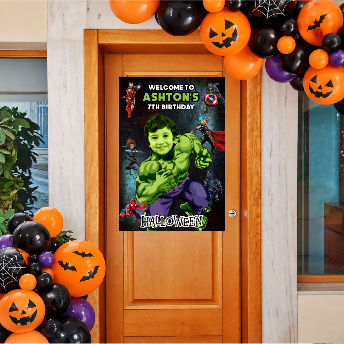 Personalized Hulk Avengers Halloween Welcome Sign with Birthday Child as Hulk. 2509WS3