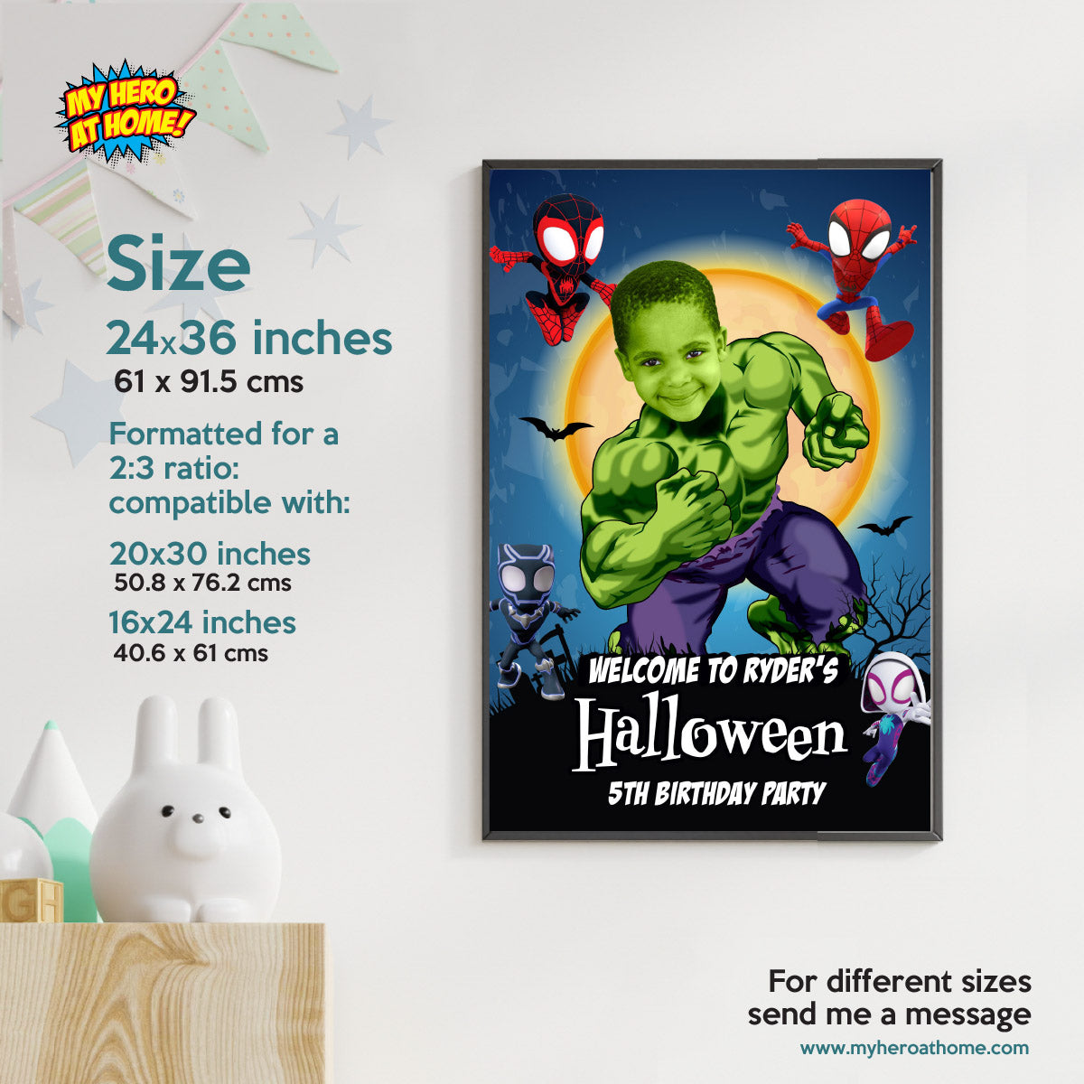 Hulk and Spidey Friends Halloween Welcome Sign with Kid as the main Star. 2509WS5