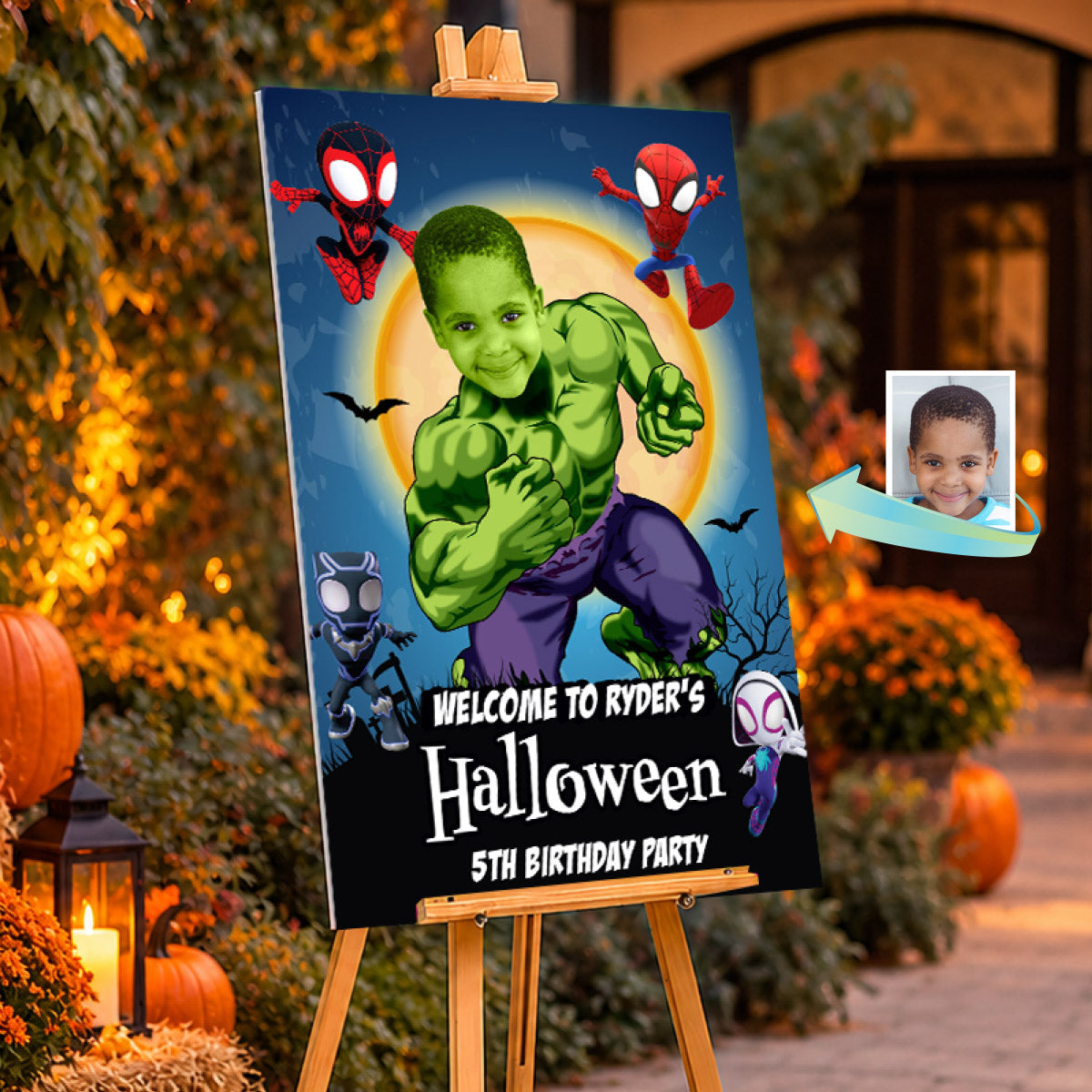 Hulk and Spidey Friends Halloween Welcome Sign with Kid as the main Star. 2509WS5
