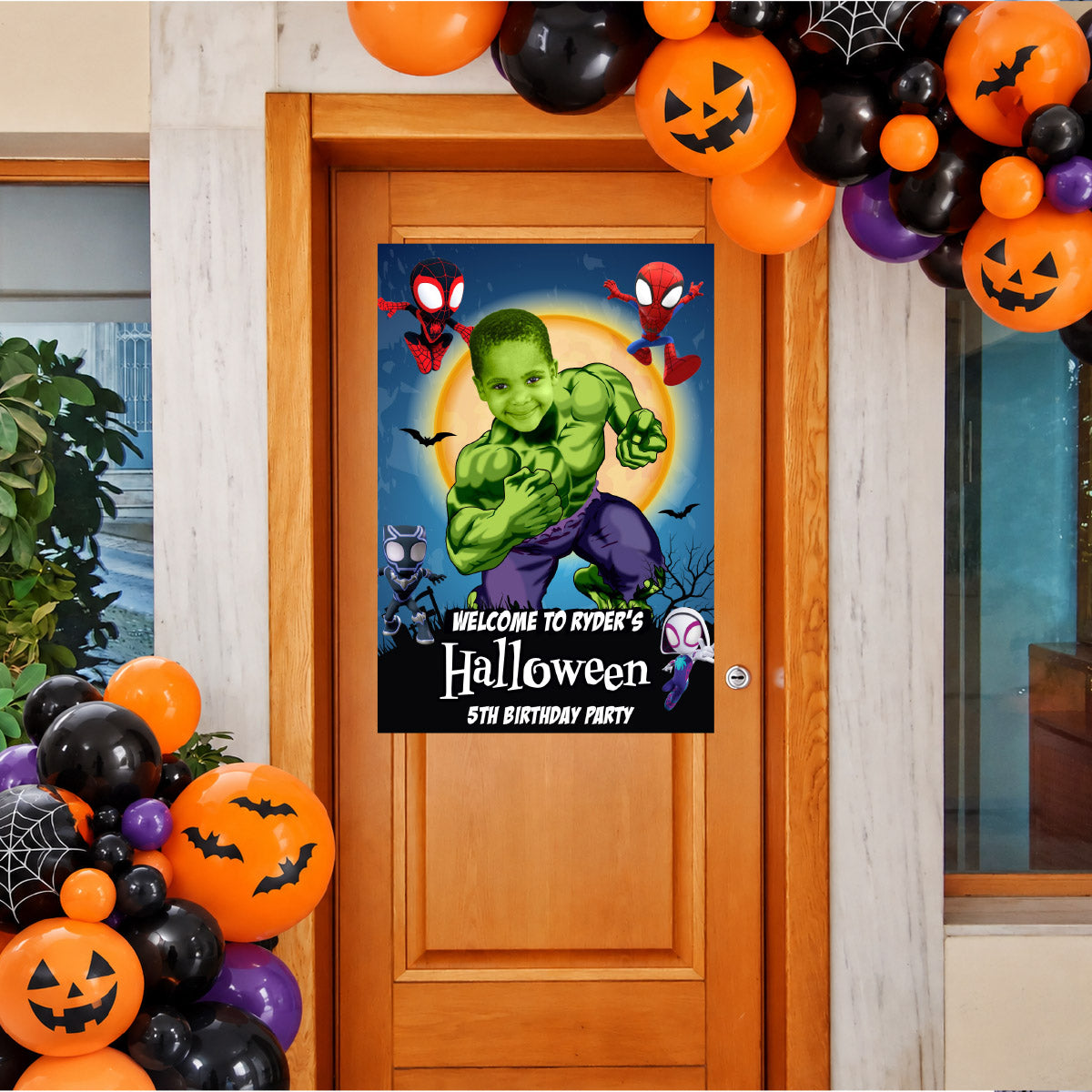 Hulk and Spidey Friends Halloween Welcome Sign with Kid as the main Star. 2509WS5
