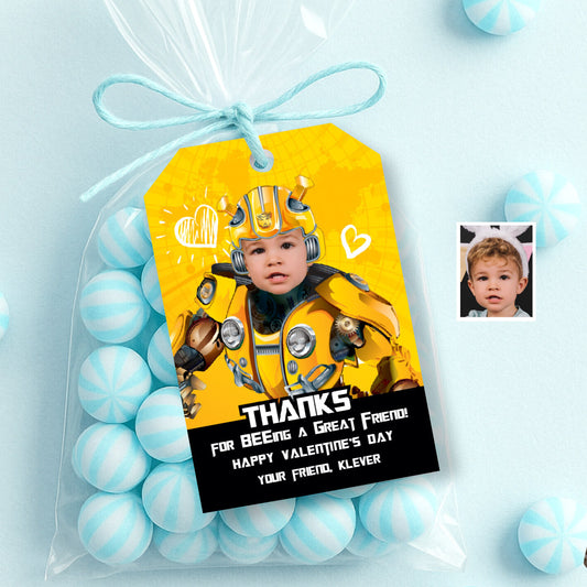 Personalized Bumblebee Valentines tags with child as his favorite Autobot. 291VL