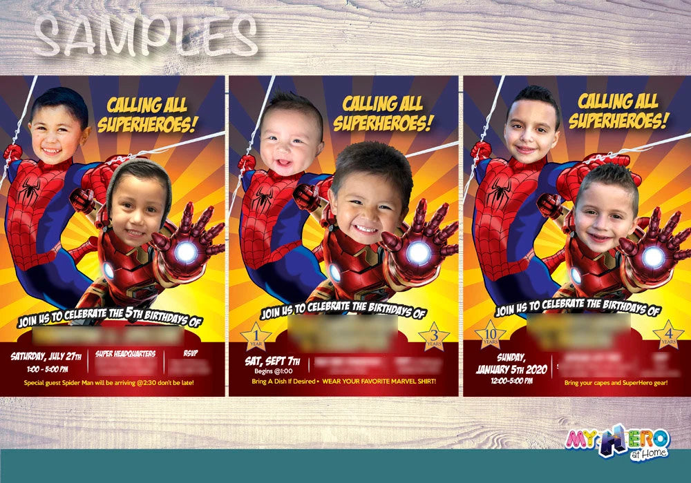Iron Man and Spiderman Birthday Invitation Featuring kids as Ironman & Spidey . 295