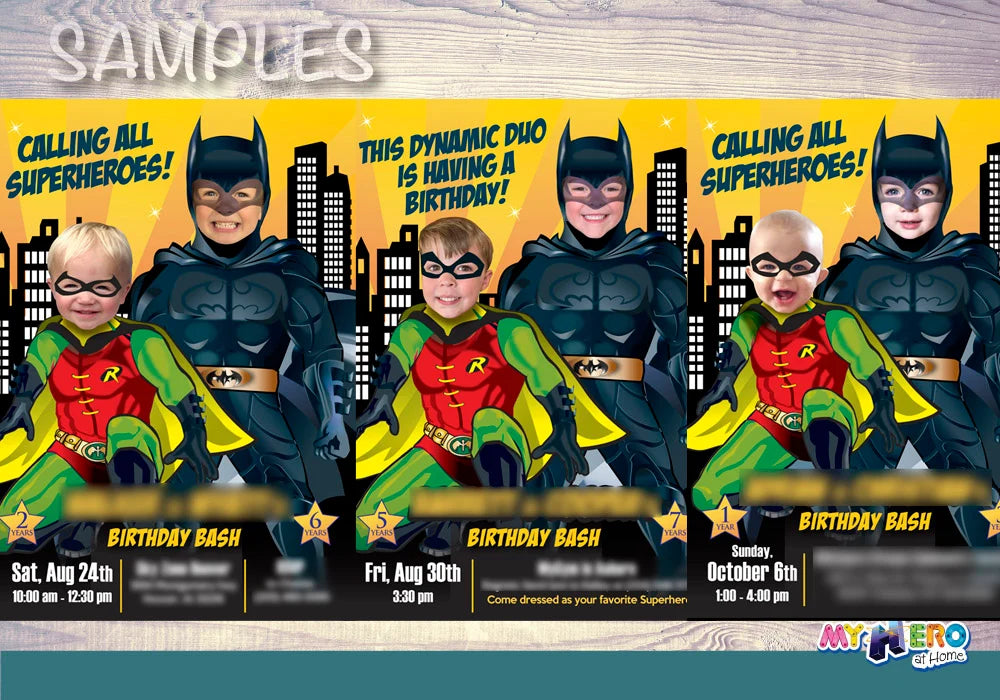 Personalized Batman and Robin Birthday Thank You Tags with Kids as the Dynamic Duo. 296TY