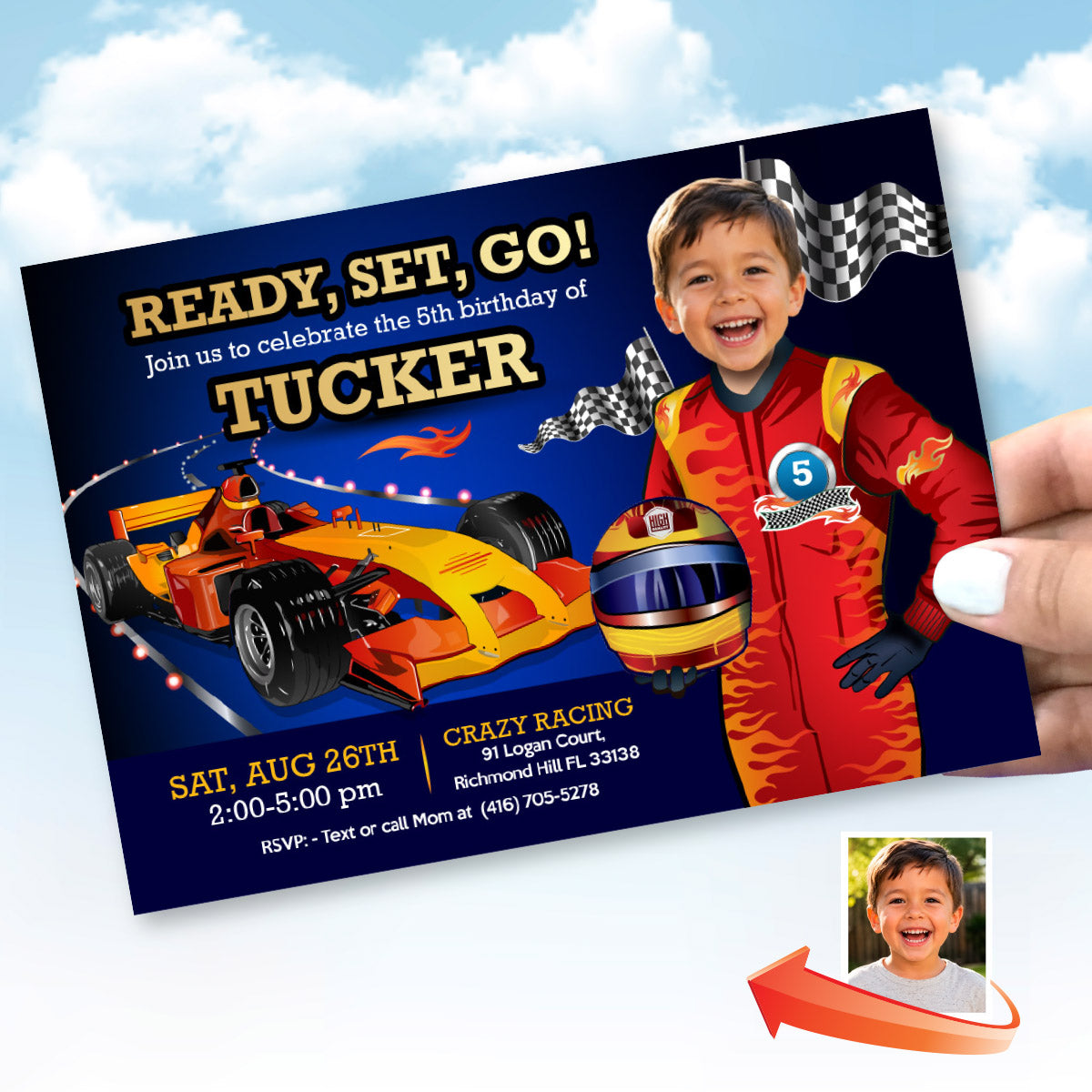 Custom Race Car Hot Wheels Birthday Party Template with Child as the Racer Star. 317IN