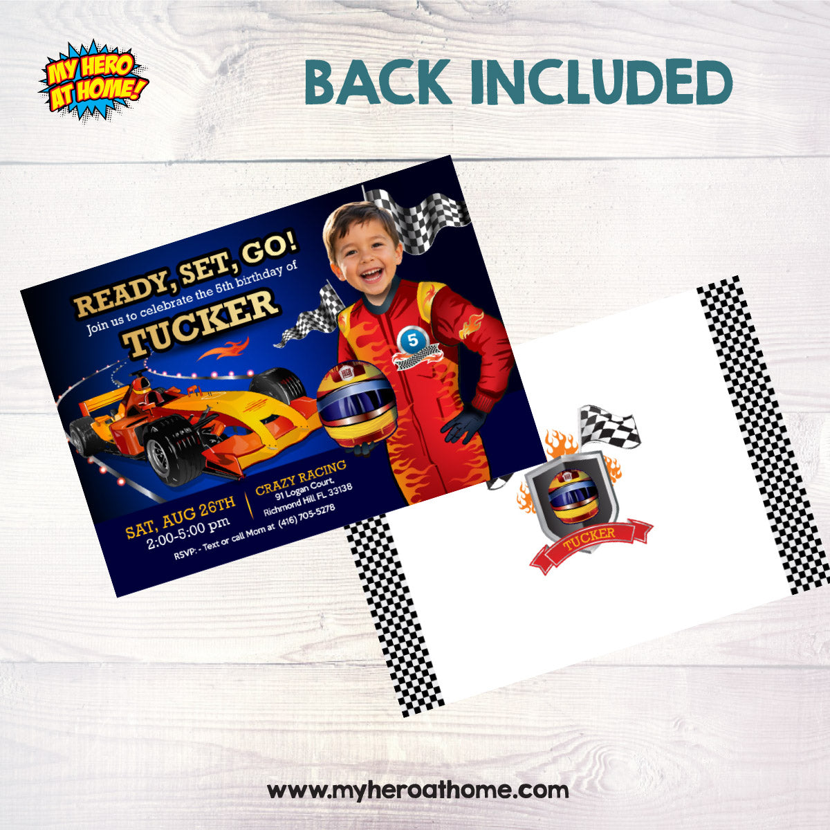 Custom Race Car Hot Wheels Birthday Party Template with Child as the Racer Star. 317IN