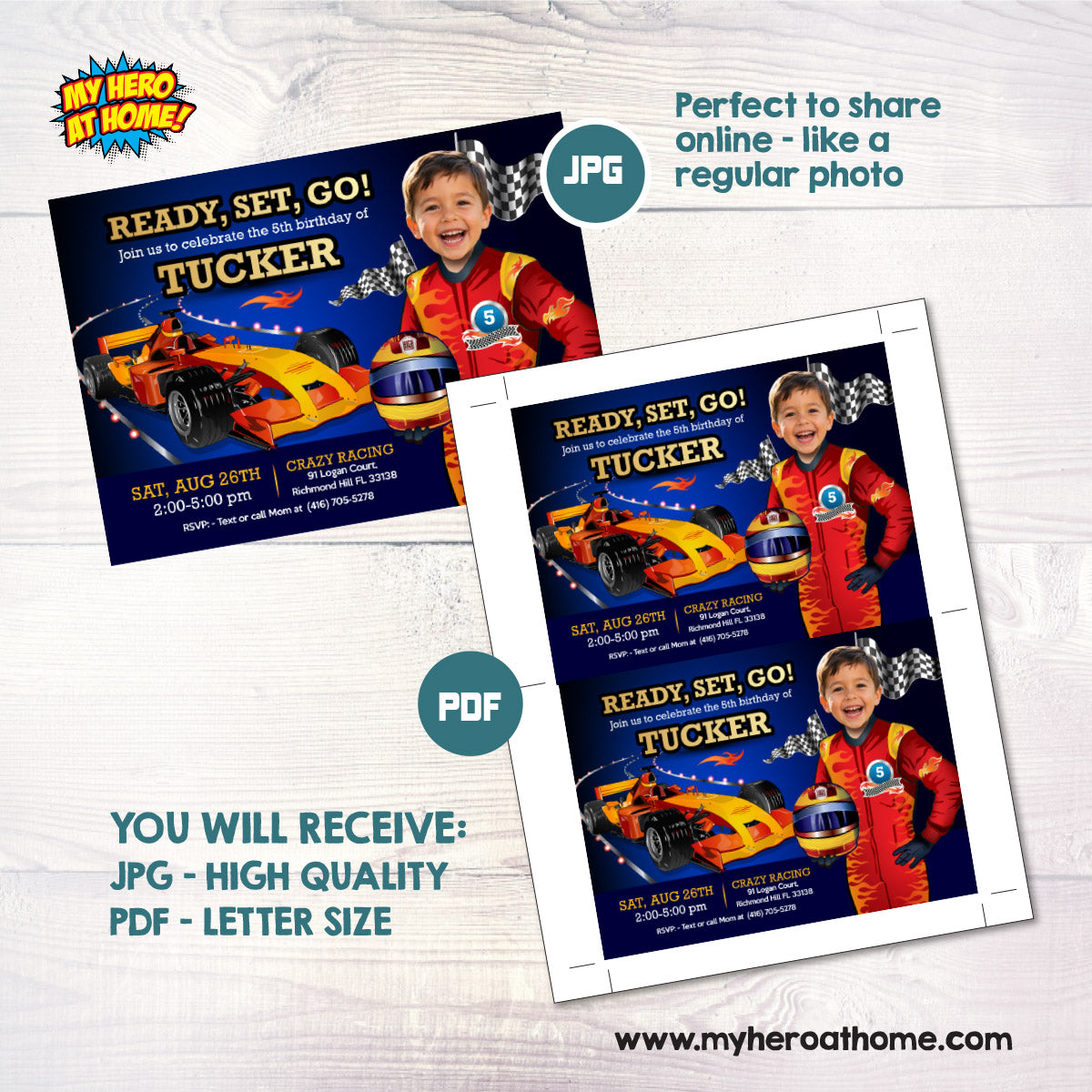 Custom Race Car Hot Wheels Birthday Party Template with Child as the Racer Star. 317IN