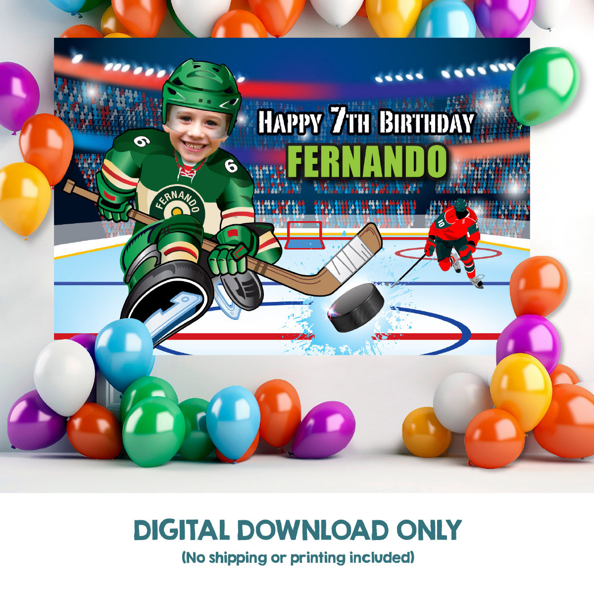 MN Wild Backdrop with your birthday boy as the player, Hockey Minnesota Party Banner. 319BB