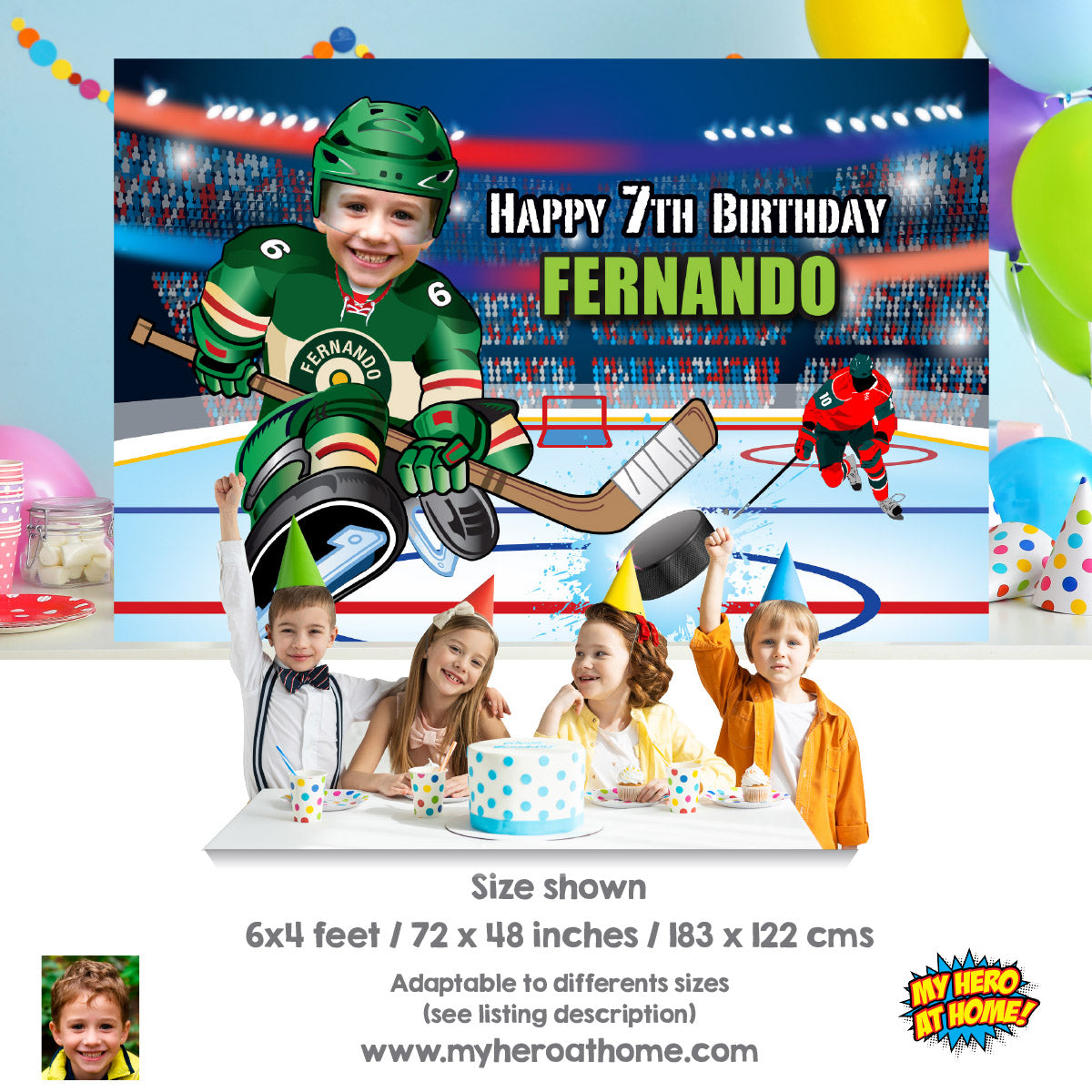 MN Wild Backdrop with your birthday boy as the player, Hockey Minnesota Party Banner. 319BB