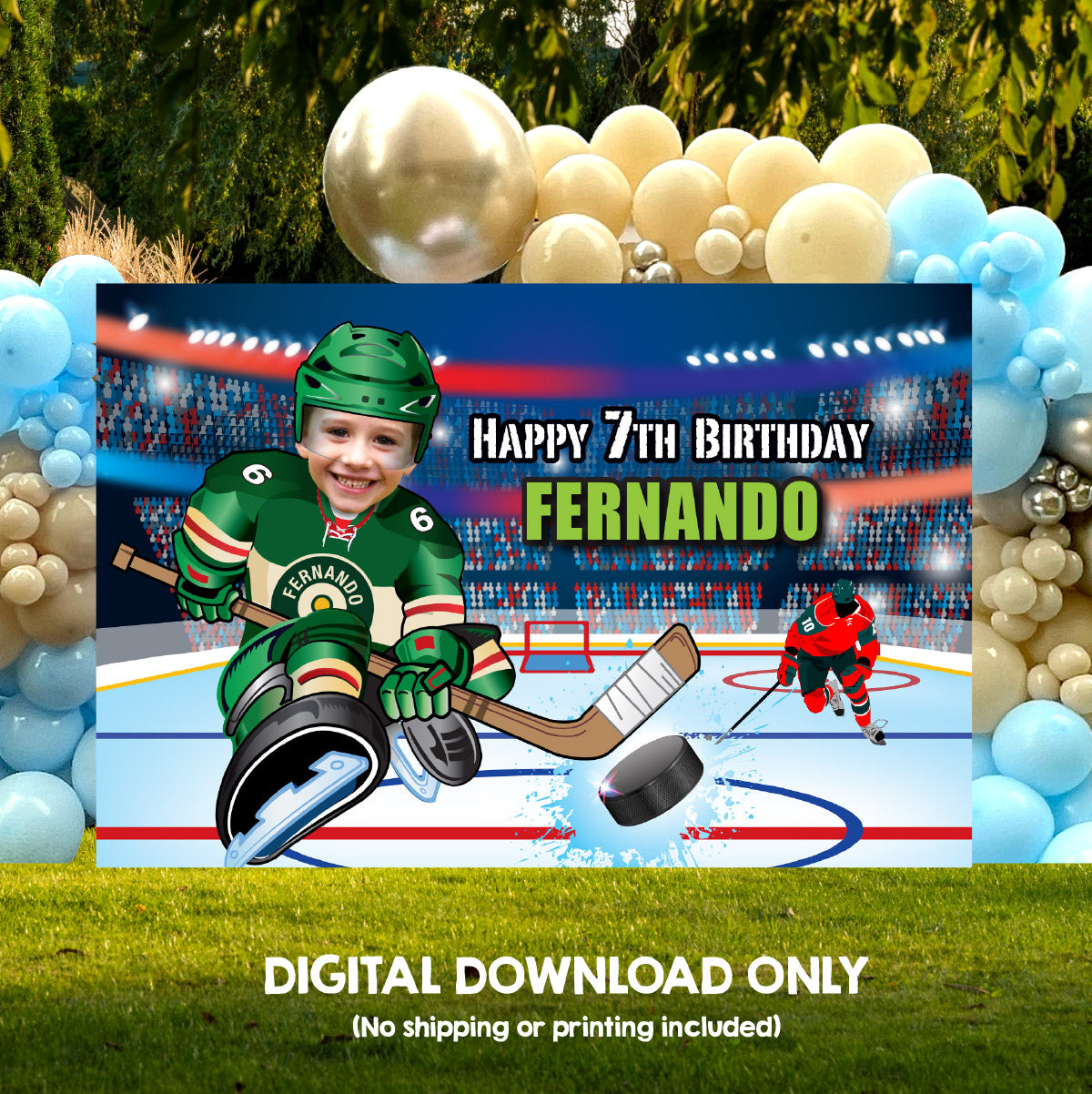 MN Wild Backdrop with your birthday boy as the player, Hockey Minnesota Party Banner. 319BB