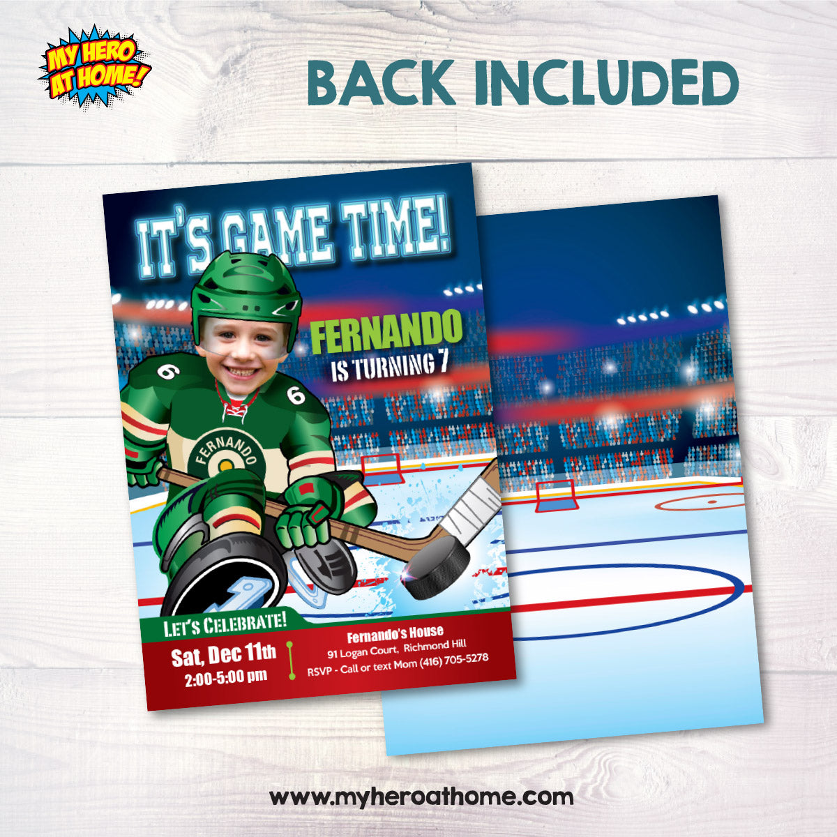 Custom Minnesota Wild Birthday Invitation with photo, Hockey Minnesota Party template. 319IN