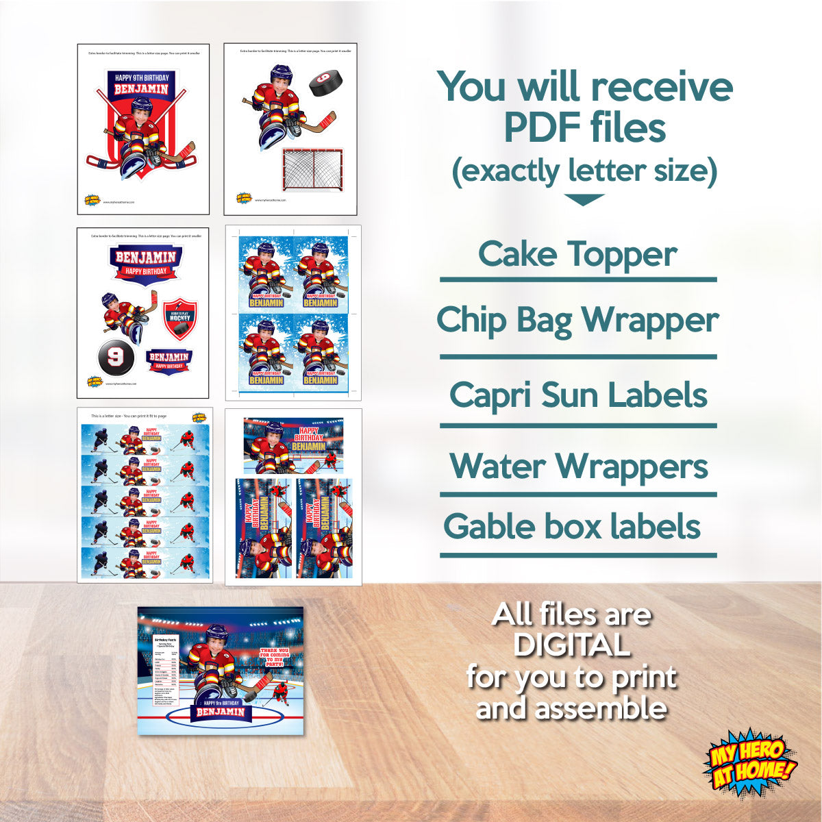 Hockey Party table Bundle with kid as favorite FL Panthers player: Cake, snacks, favors. 377B1