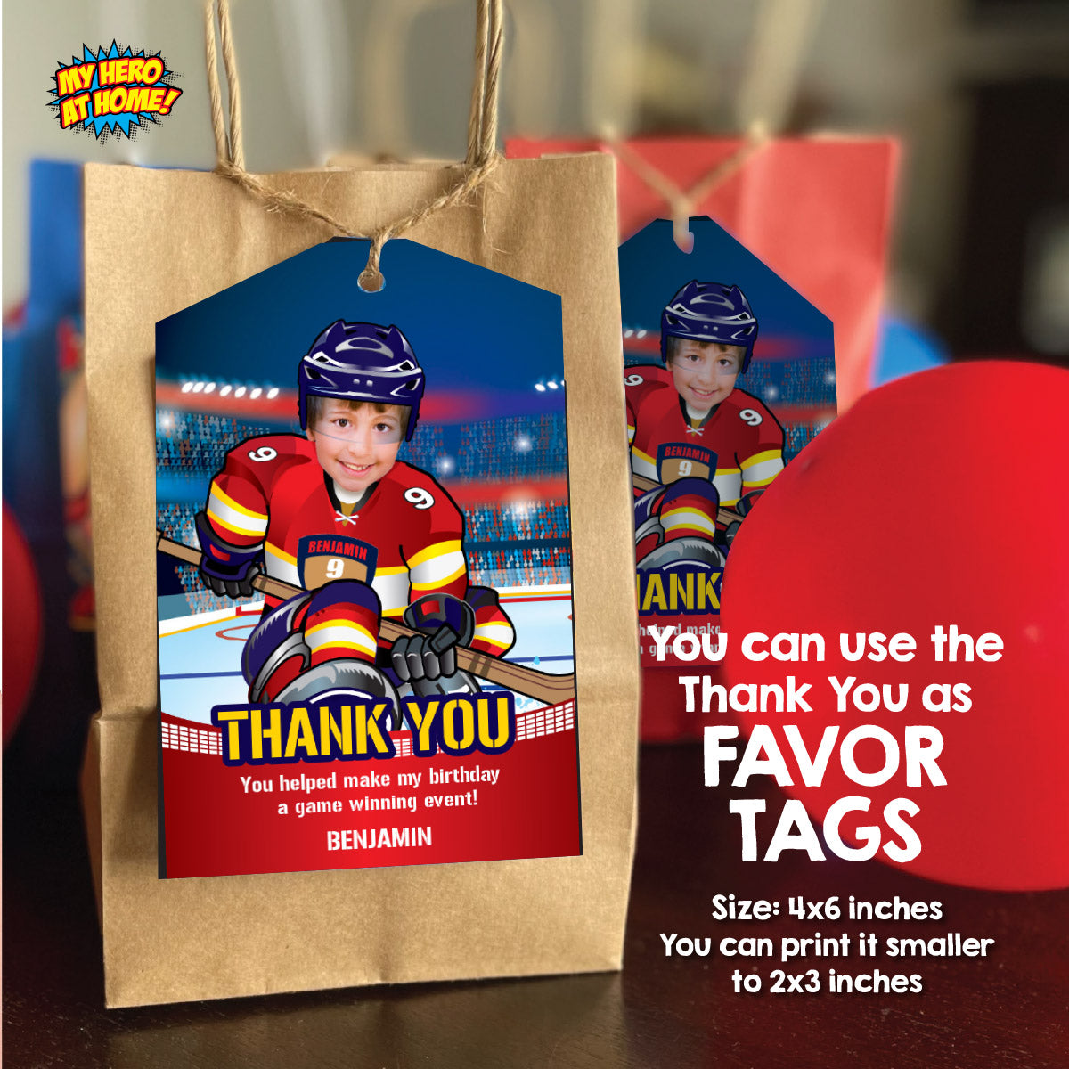 Hockey Panthers Birthday matching items Set with kid as player: Invitation, cake, Welcome. 377B2