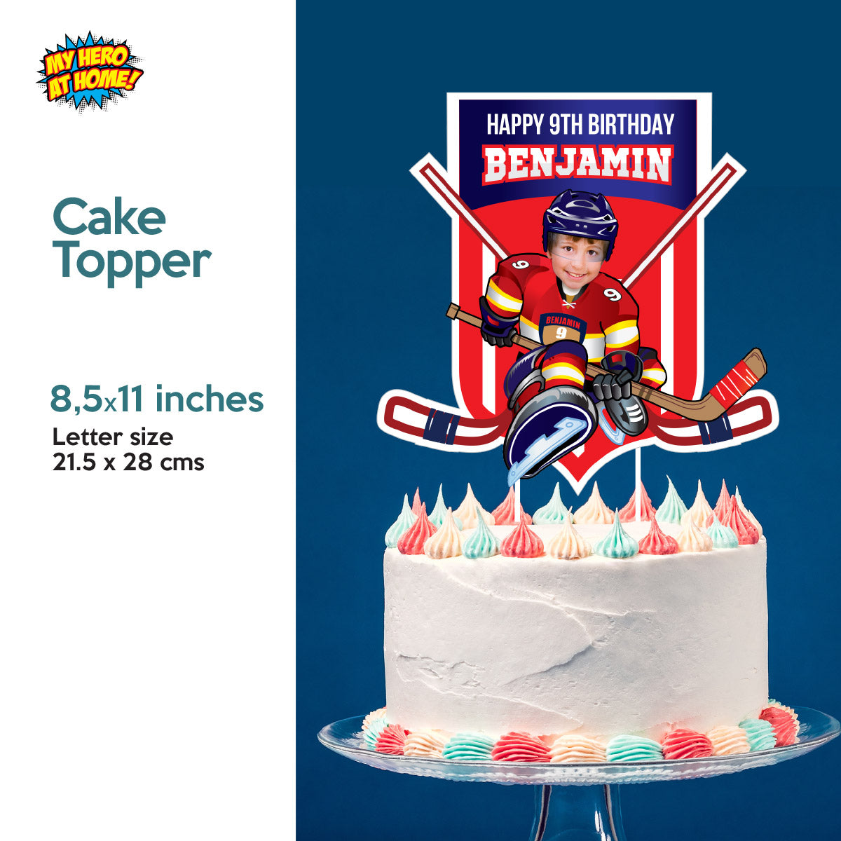 Hockey Panthers Birthday matching items Set with kid as player: Invitation, cake, Welcome. 377B2