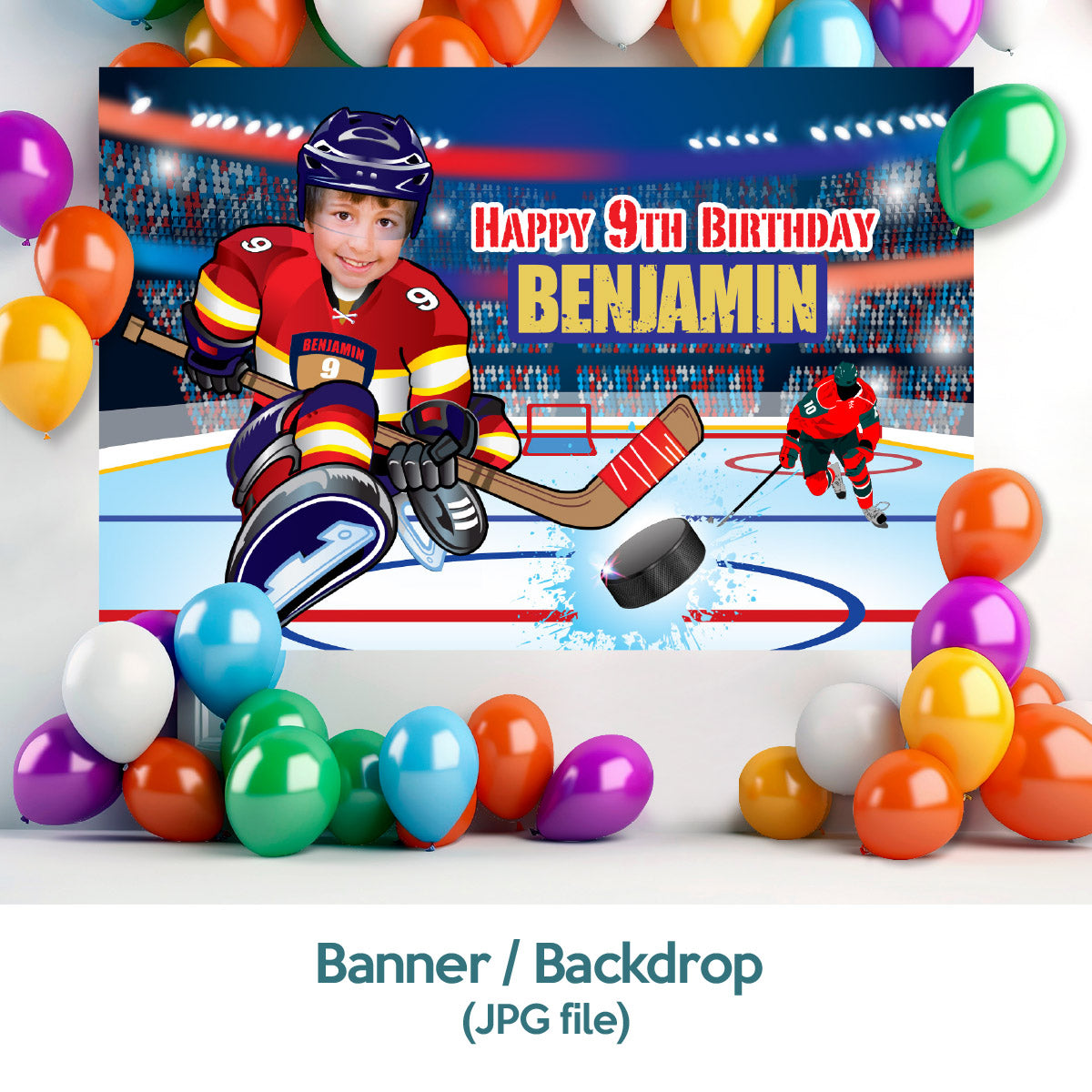 FL Panthers Party decoration Bundle with kid as player: Banner, Backdrop, Cake Topper, Welcome. 377B4