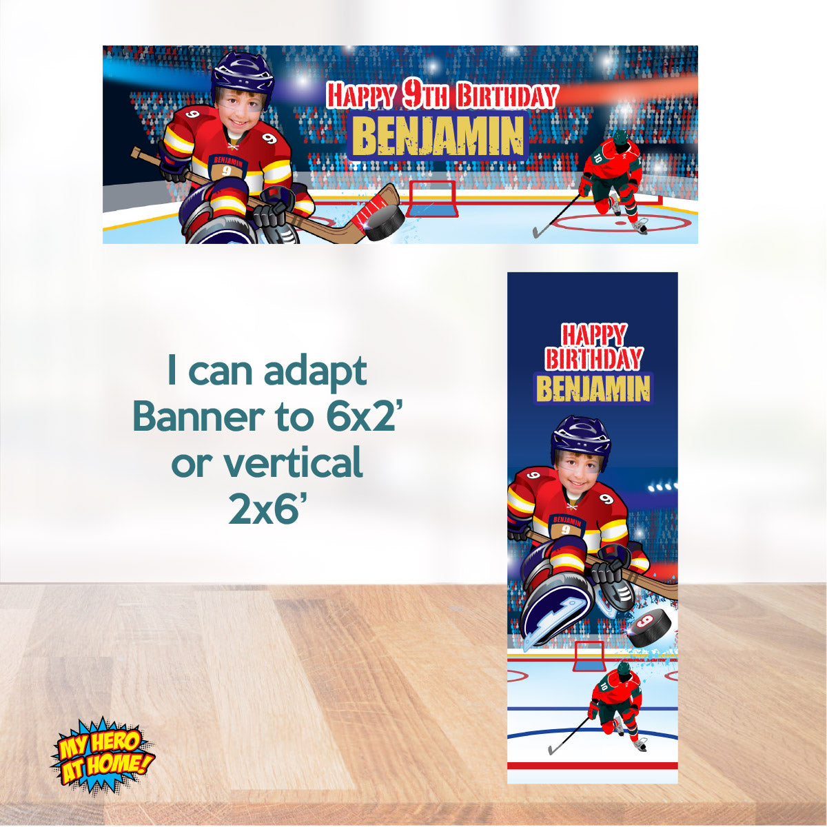 FL Panthers Party decoration Bundle with kid as player: Banner, Backdrop, Cake Topper, Welcome. 377B4
