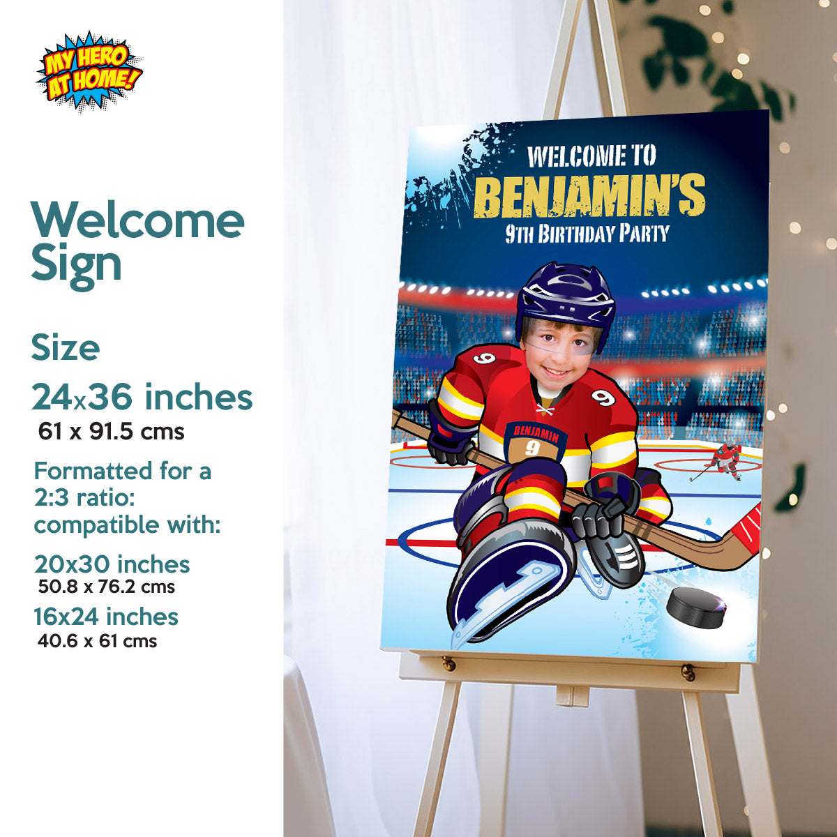 FL Panthers Party decoration Bundle with kid as player: Banner, Backdrop, Cake Topper, Welcome. 377B4
