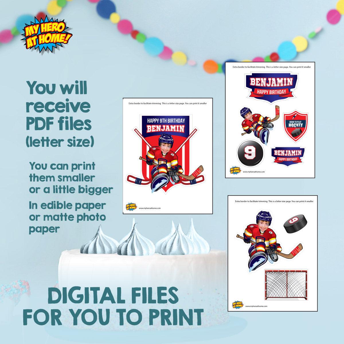 FL Panthers Party decoration Bundle with kid as player: Banner, Backdrop, Cake Topper, Welcome. 377B4