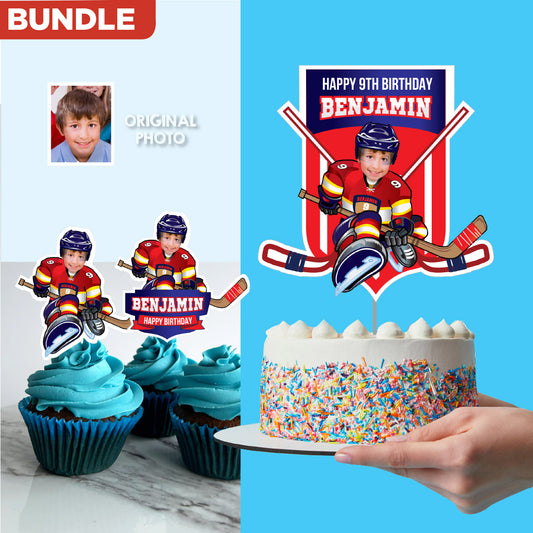FL Panthers Matching cake and cupcake toppers Bundle with kid as player. 377B5