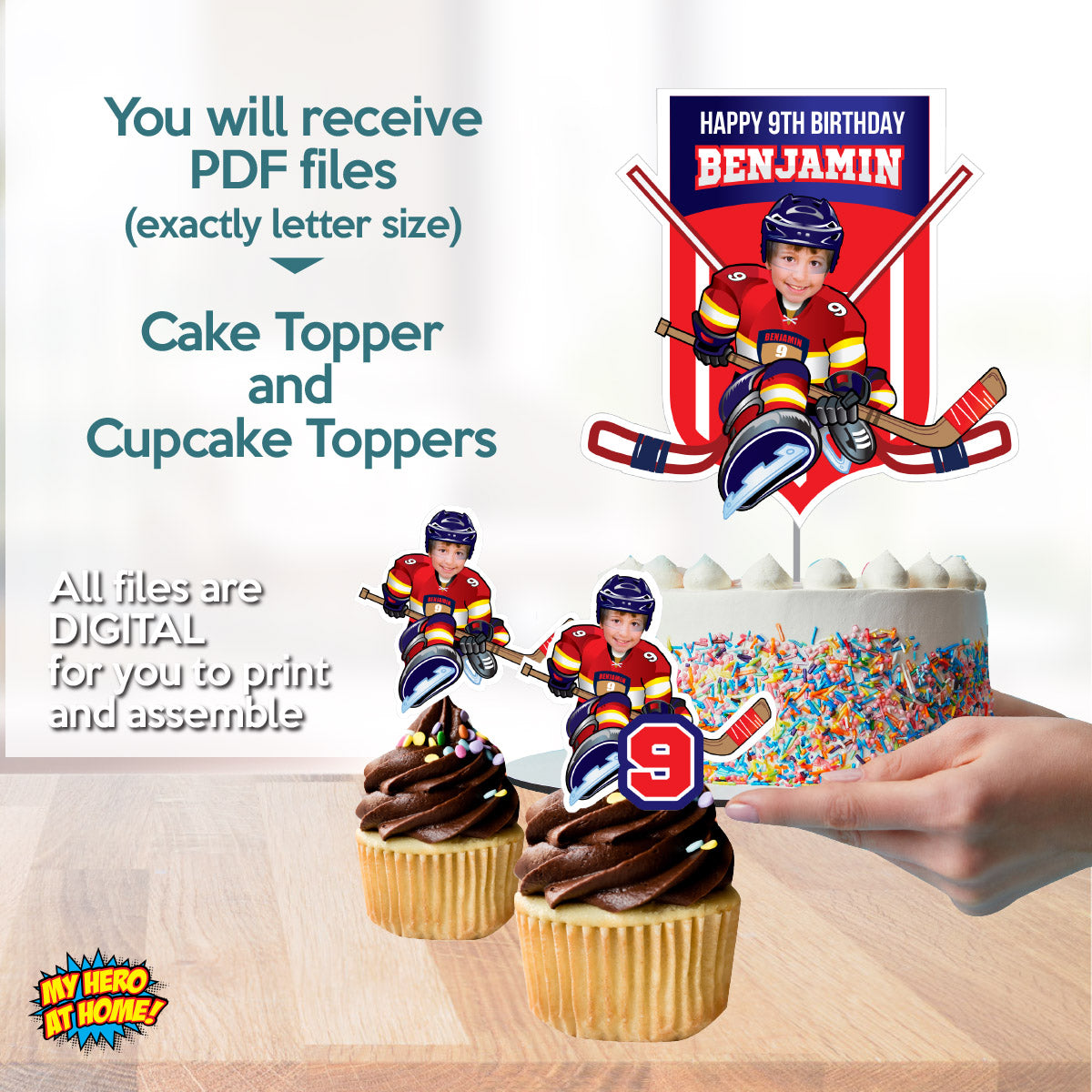 FL Panthers Matching cake and cupcake toppers Bundle with kid as player. 377B5