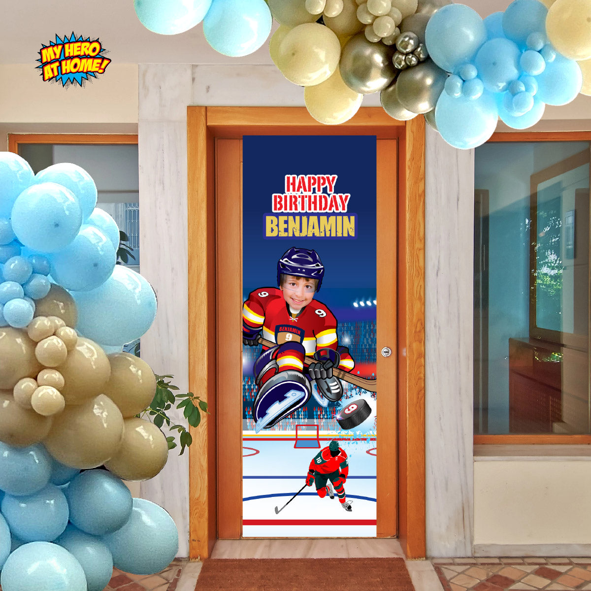 Portrait Hockey Panthers banner with birthday kid as player (Vertical 2x6’). 377BBV