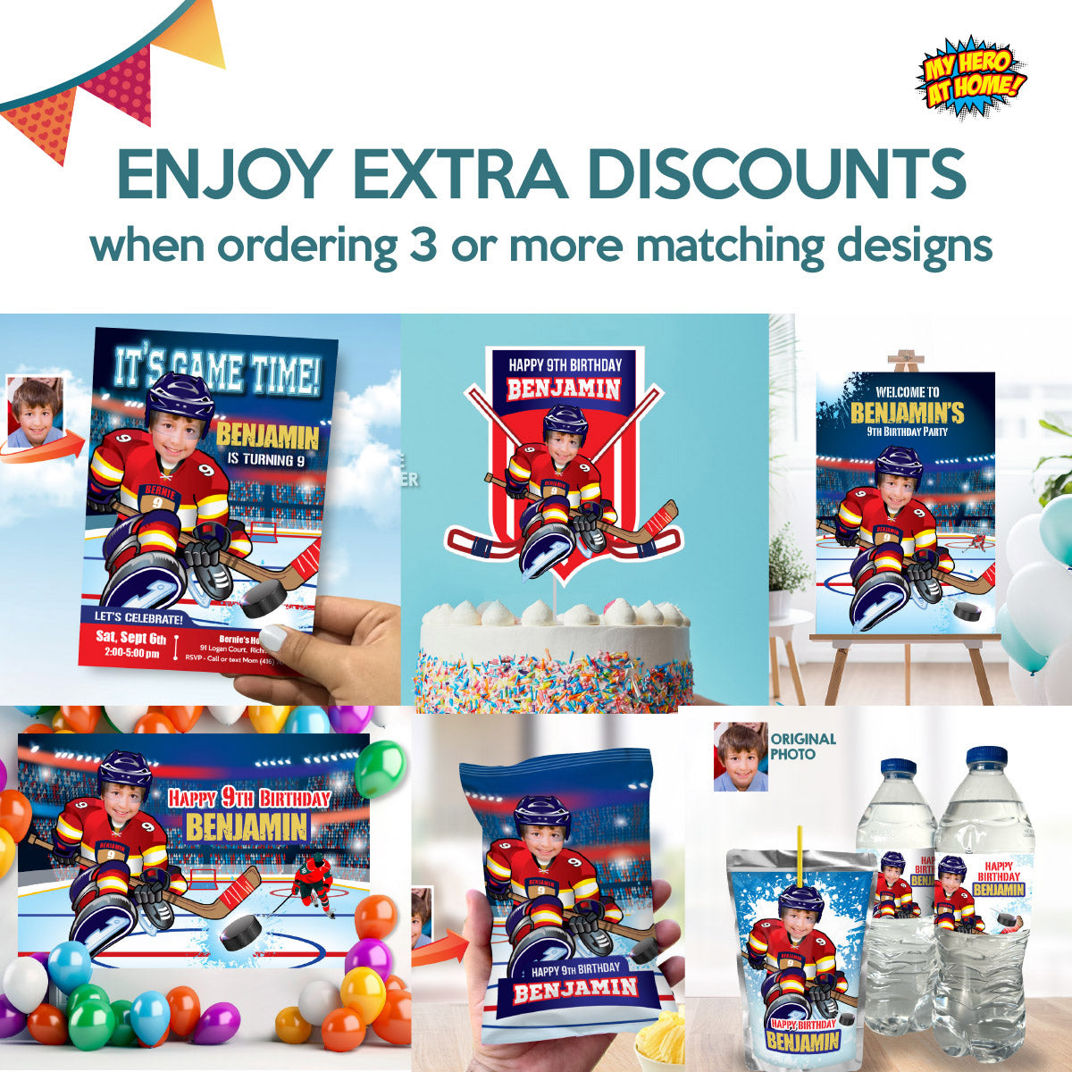 Florida Panthers Chips Bags wrappers with birthday kid as player, Panthers snacks labels. 377CB