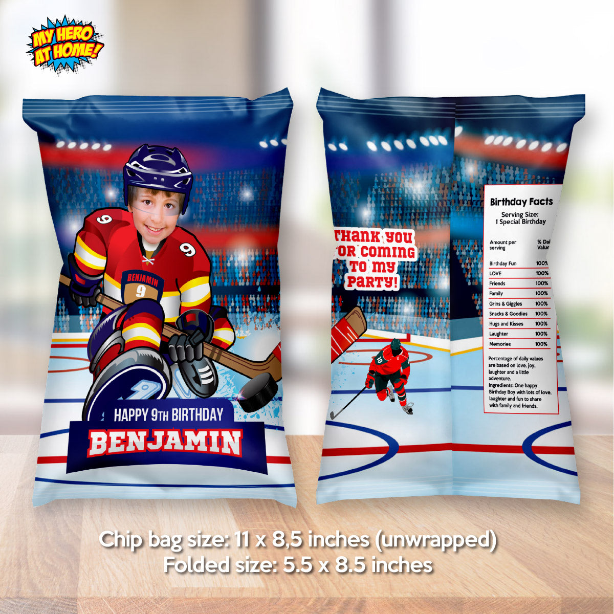 Florida Panthers Chips Bags wrappers with birthday kid as player, Panthers snacks labels. 377CB