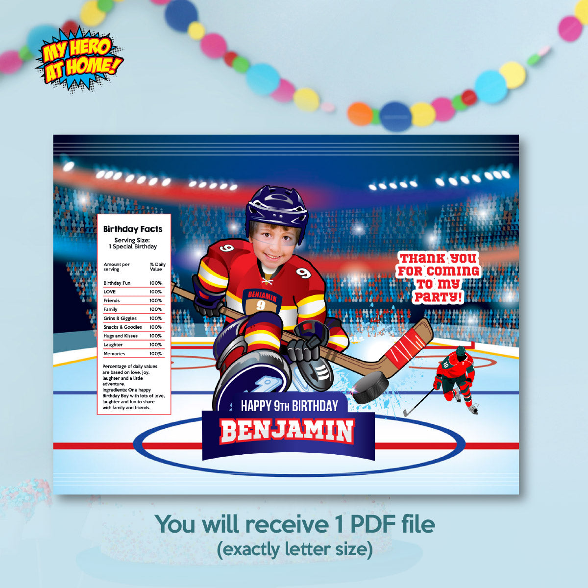 Hockey Party table Bundle with kid as favorite FL Panthers player: Cake, snacks, favors. 377B1
