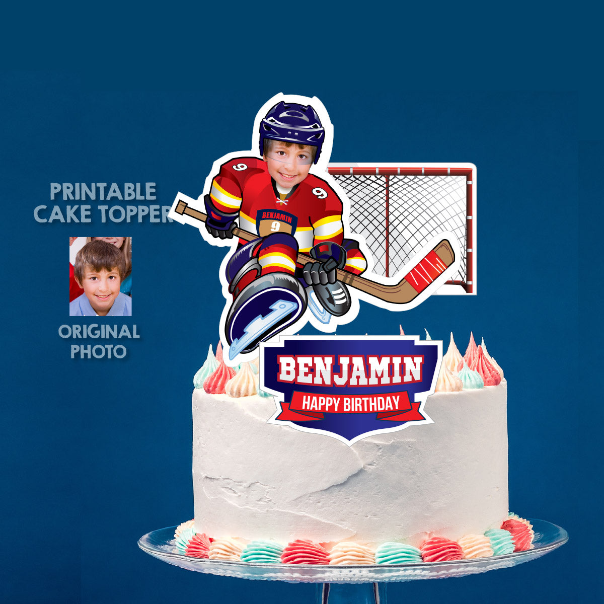 Personalized Hockey FL Panthers cake topper with kid as his favorite player. 377CT