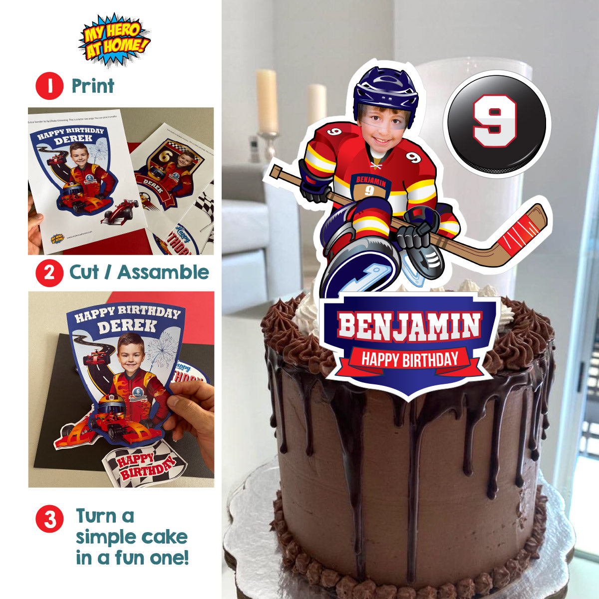 Personalized Hockey FL Panthers cake topper with kid as his favorite player. 377CT
