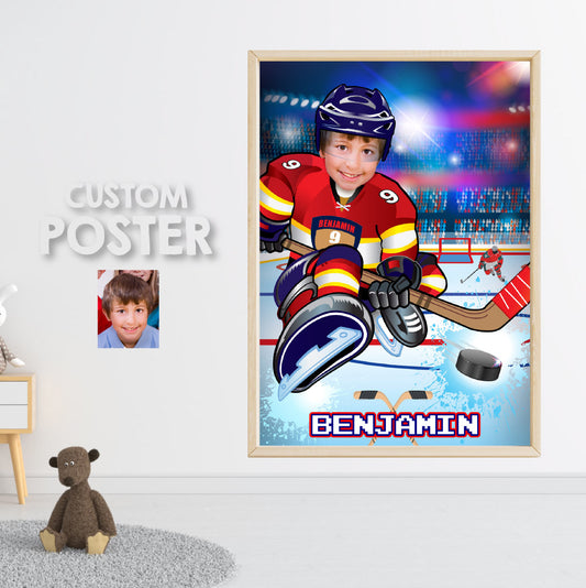 Personalized Panthers Hockey poster with kid as his favorite player, Gifts themed Panthers. 377PG