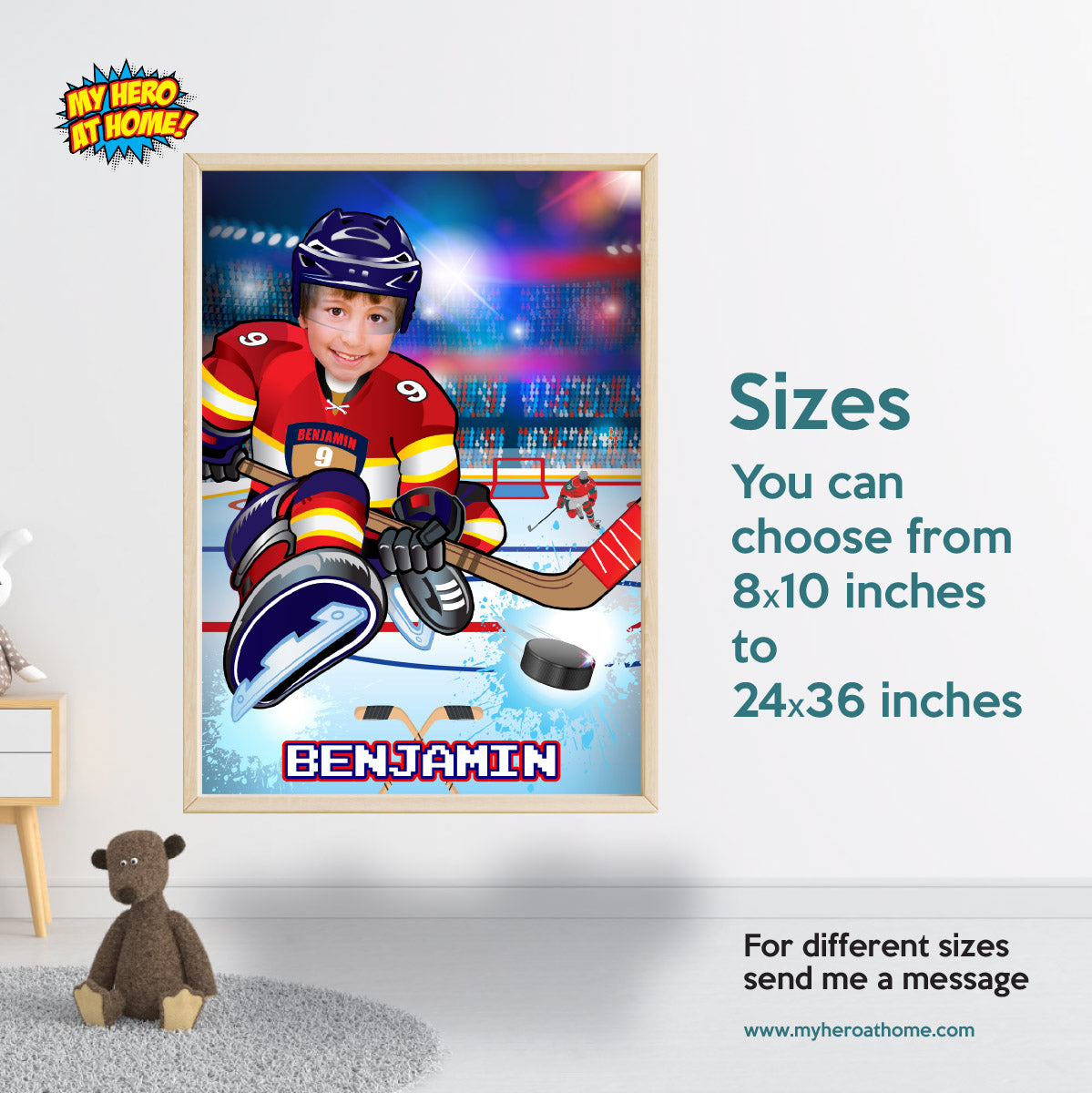 Personalized Panthers Hockey poster with kid as his favorite player, Gifts themed Panthers. 377PG