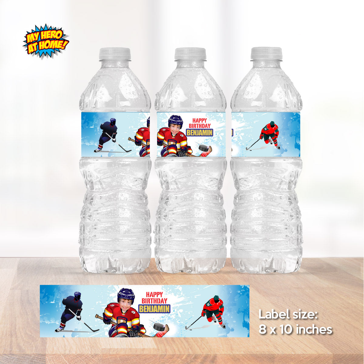 Personalized Panthers water labels and juices pouches labels, Hockey drinks wrappers with photo. 377WJ
