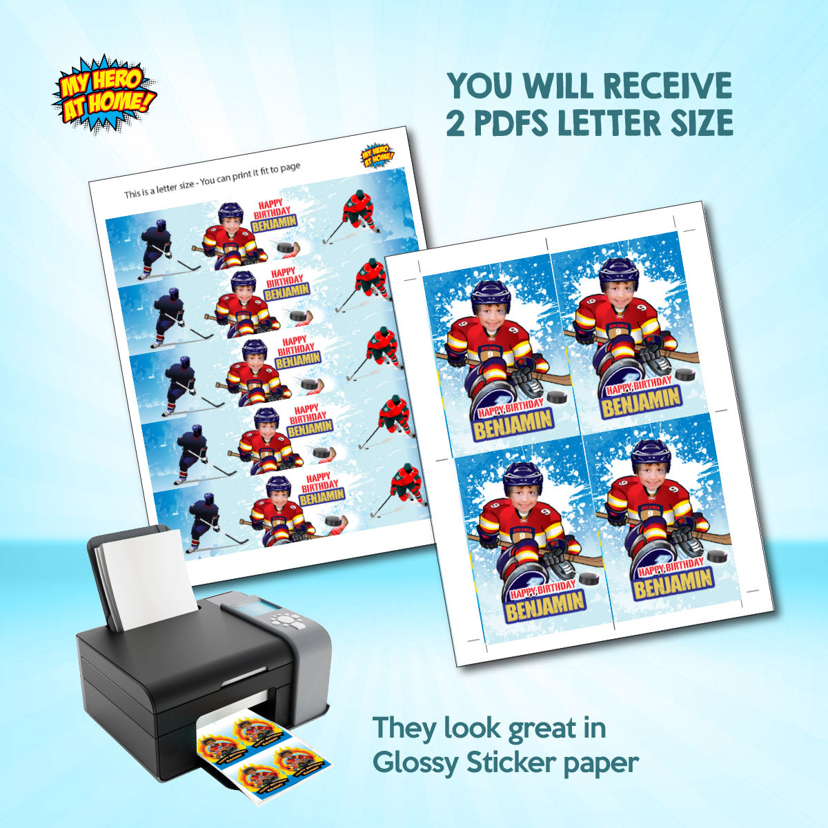 Hockey Party table Bundle with kid as favorite FL Panthers player: Cake, snacks, favors. 377B1