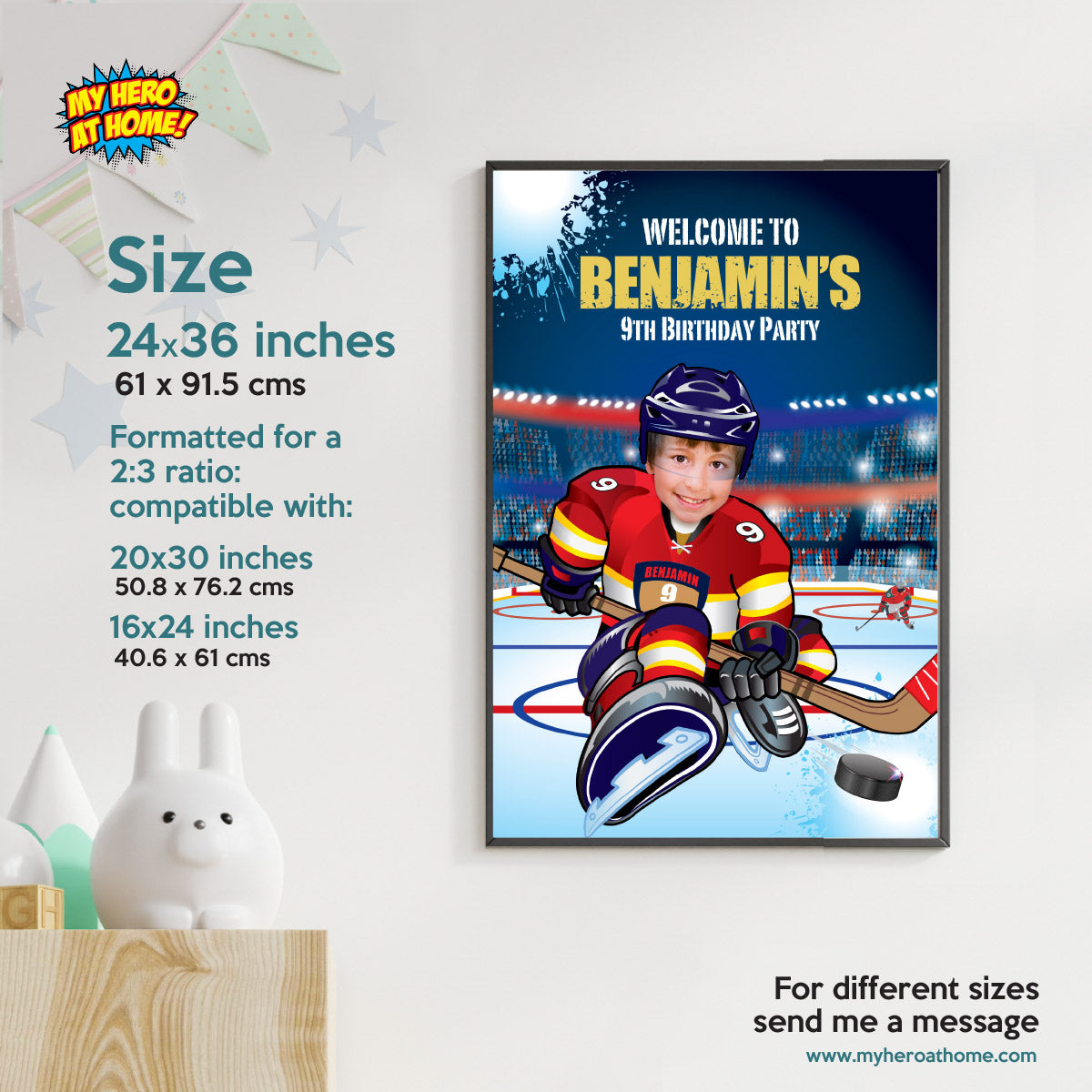 Hockey Panthers Welcome sign with Birthday kid as the player, Panthers Party Entrance. 377WS