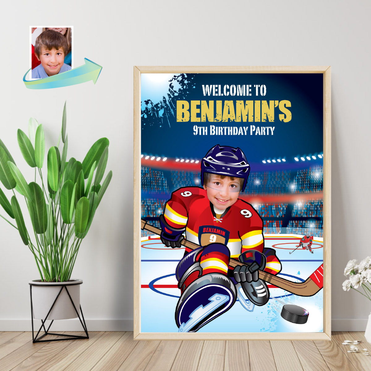 Hockey Panthers Welcome sign with Birthday kid as the player, Panthers Party Entrance. 377WS